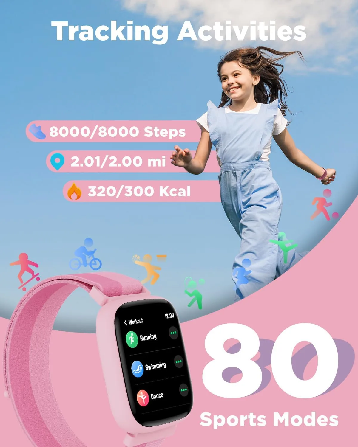 BIGGERFIVE Smart Watch for Kids, 1.8" Fitness Tracker Watch with Pedometer