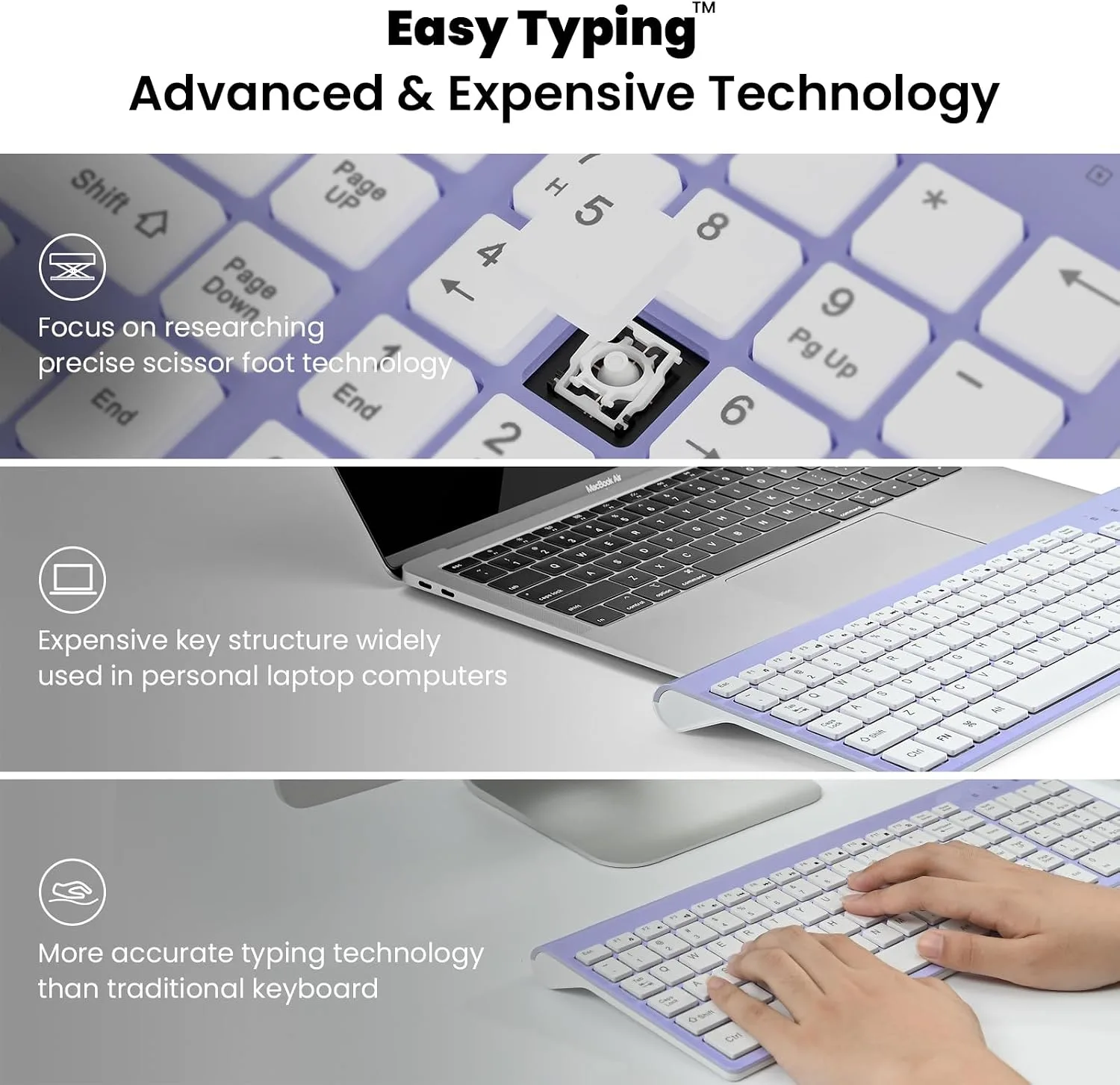 cimetech Wireless Keyboard and Mouse Combo - Purple White