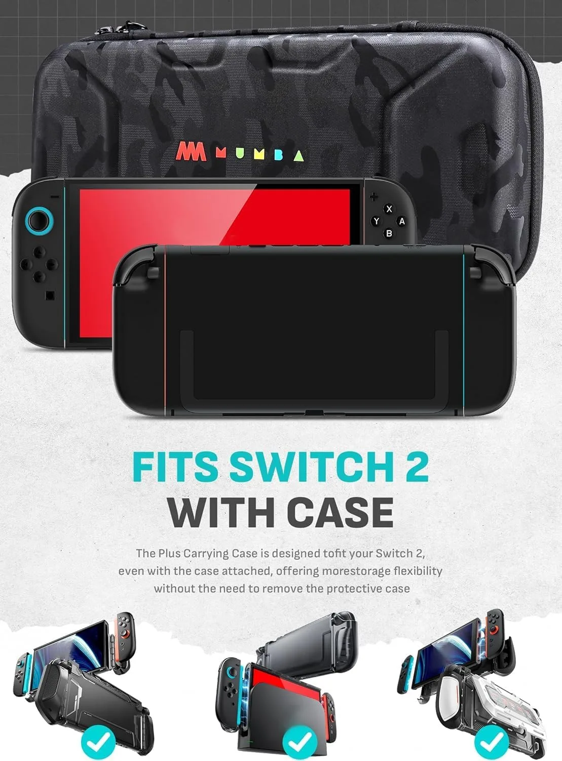 Mumba Carrying Case for Nintendo Switch 2 [Fits Console with Protective Case On][2025 Plus Version] Hard Shell Travel Handbag Pouch with 12 Game Card Slots, Large Capacity for Accessories (Stealth)