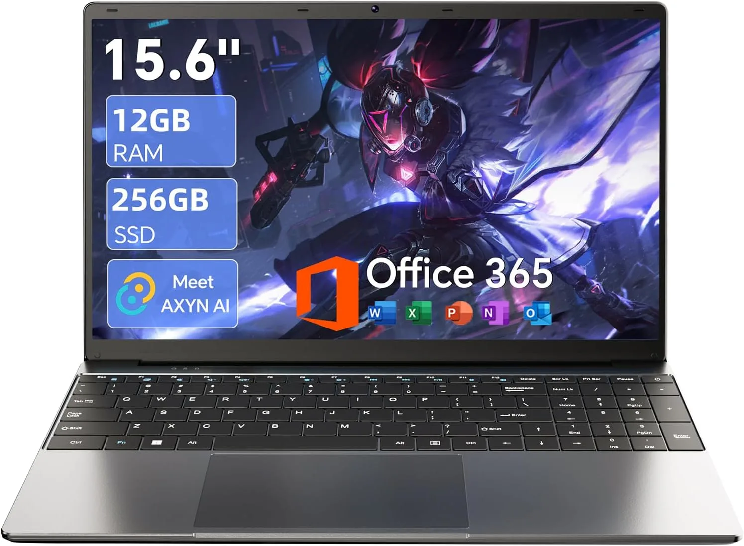 15.6 Inch Laptop with AI, Office 365, 12GB RAM 256GB SSD
