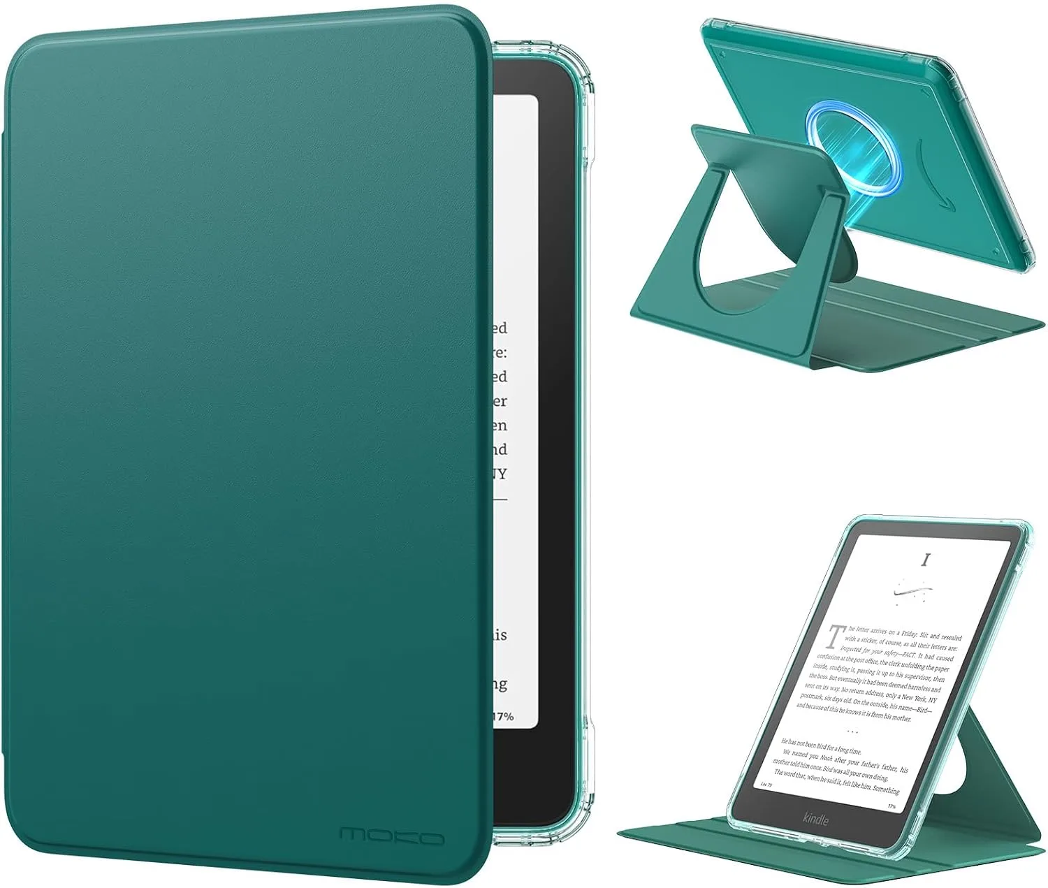 MoKo Rotating Case for 7" Kindle Paperwhite 12th Gen/Colorsoft, Jade Green