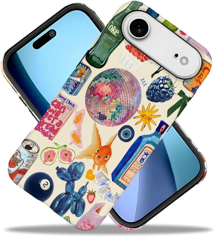 Case Compatible with iPhone 17 Air,Fall Prevention Hybrid 2-Layer Hard Shell Phone Cover for Girls Boys,Collage European Disco