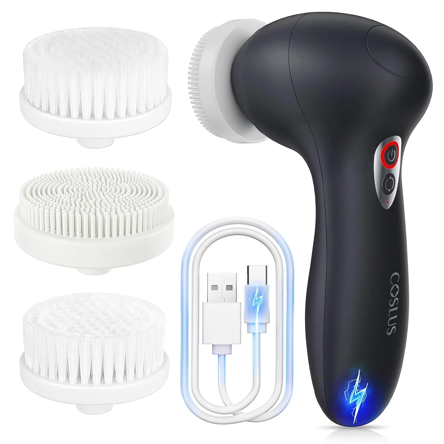 COSLUS FBX04 Facial Cleansing Brush, 3-in-1 Face Scrubber, Black