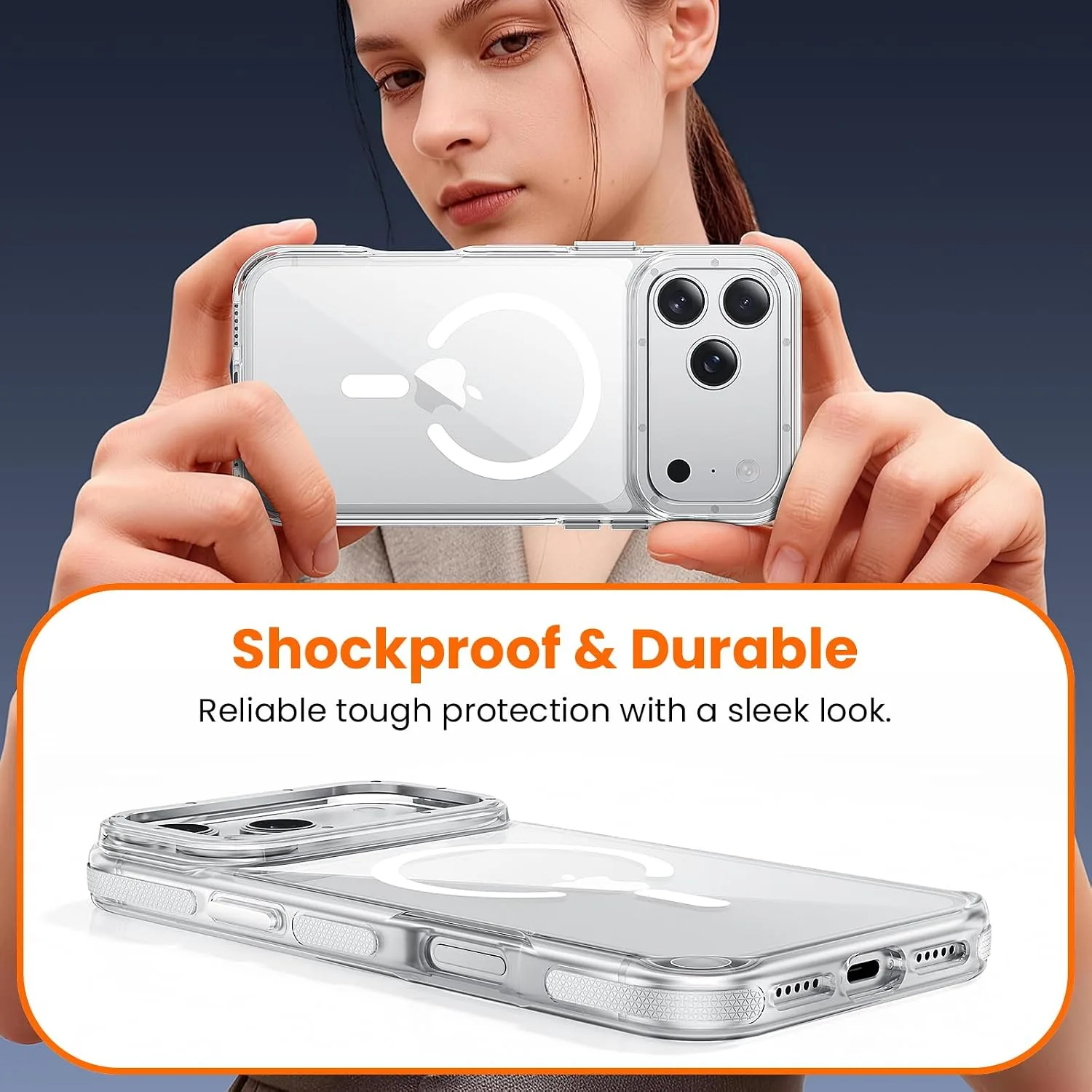 toushion 3-in-1 Clear Case for iPhone 17 Pro, White Shockproof Bumper