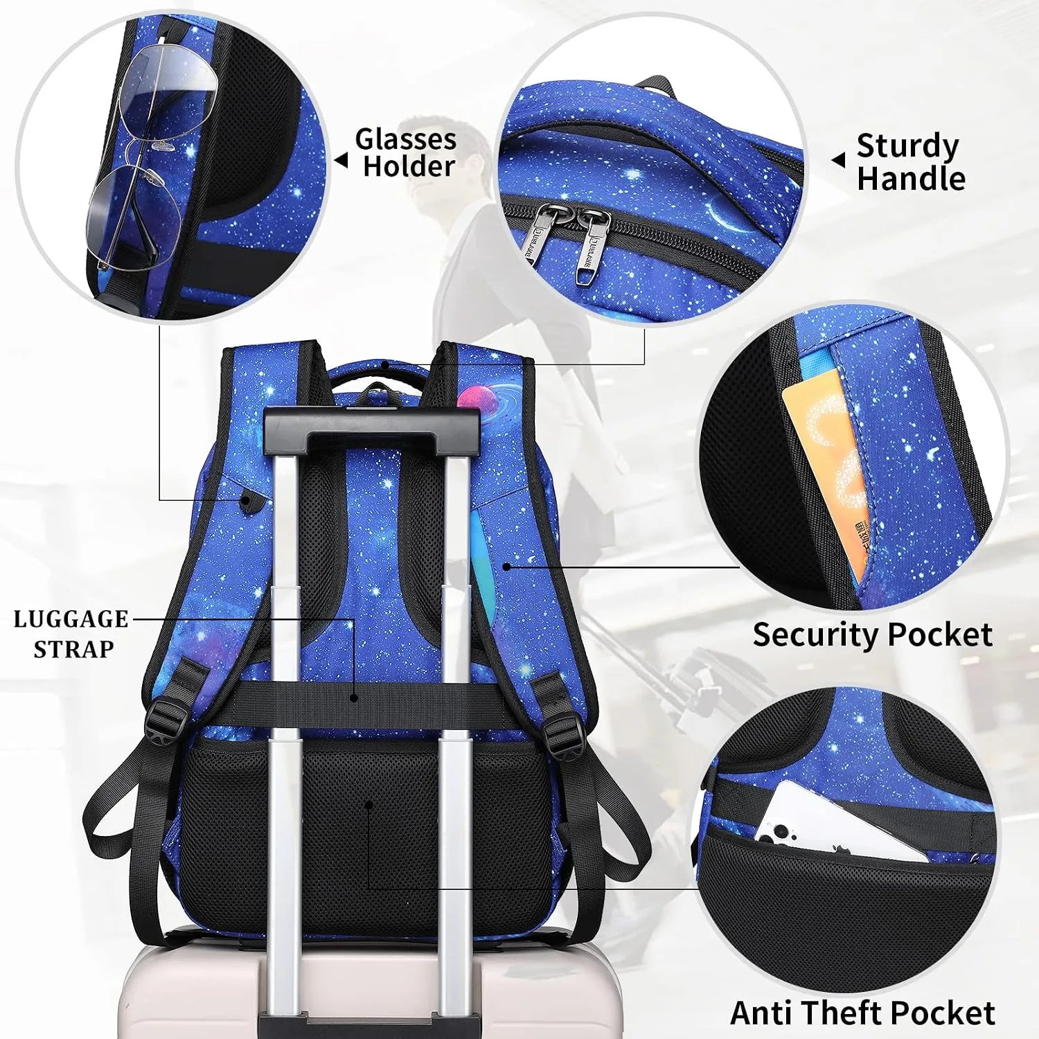 DUSLANG 17 Inch Travel Laptop Backpack Water Resistant College Backpack for Men Laptop Bag with USB Charging Port,Sky Blue