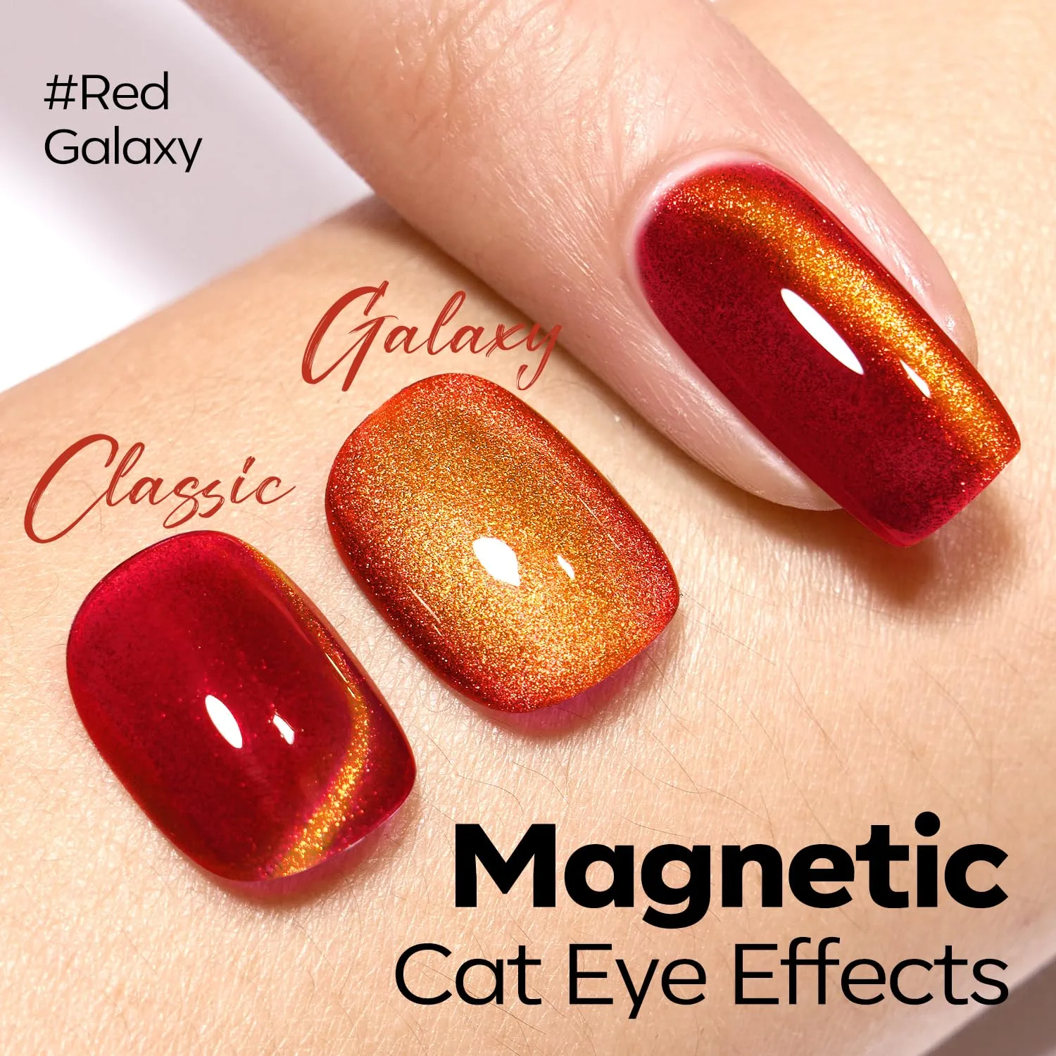 modelones Red Cat Eye Gel Nail Polish Glod Magnetic Glitter