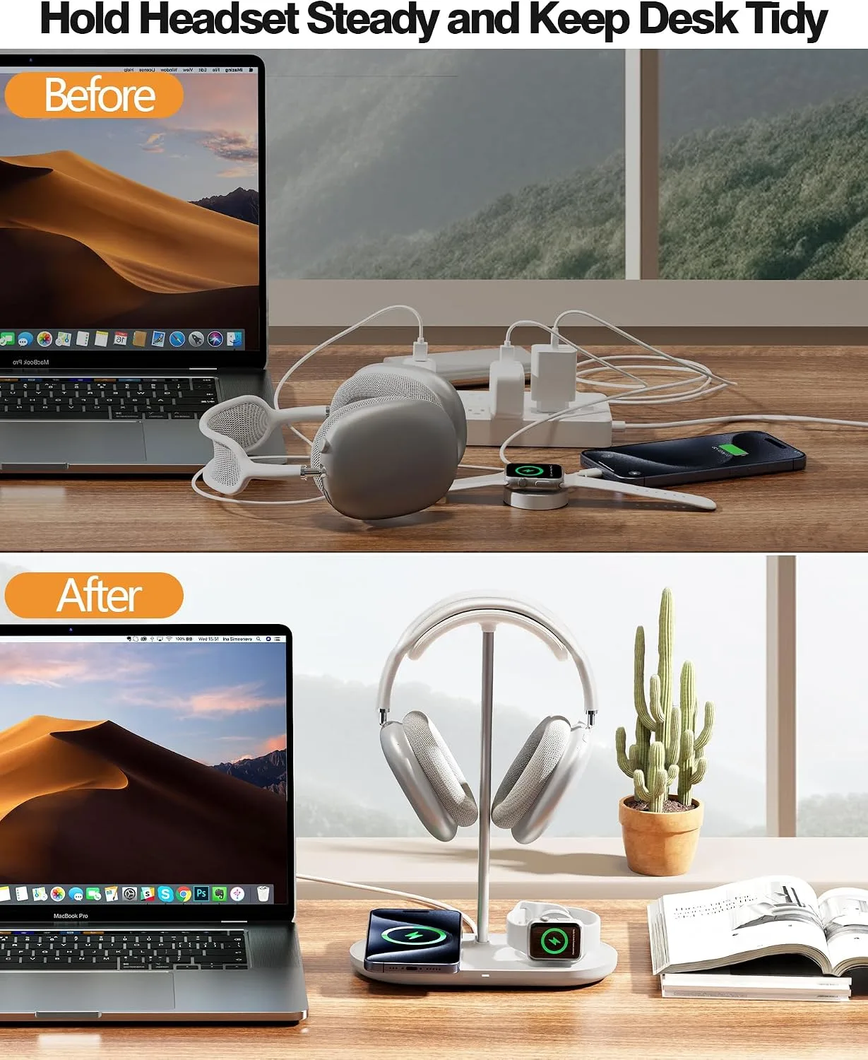 HiWe Headphone Stand, 2-in-1 MagSafe Wireless Charger for iPhone/iWatch