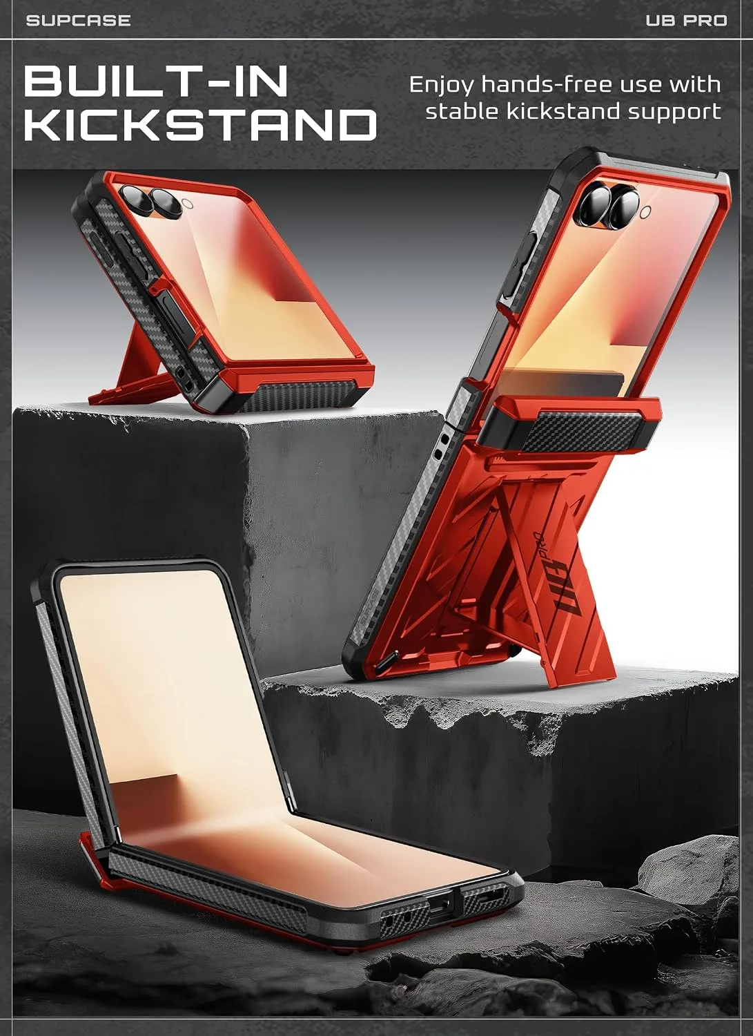 SUPCASE for Samsung Galaxy Z Flip 7 Case with Built-in Kickstand, Ruddy