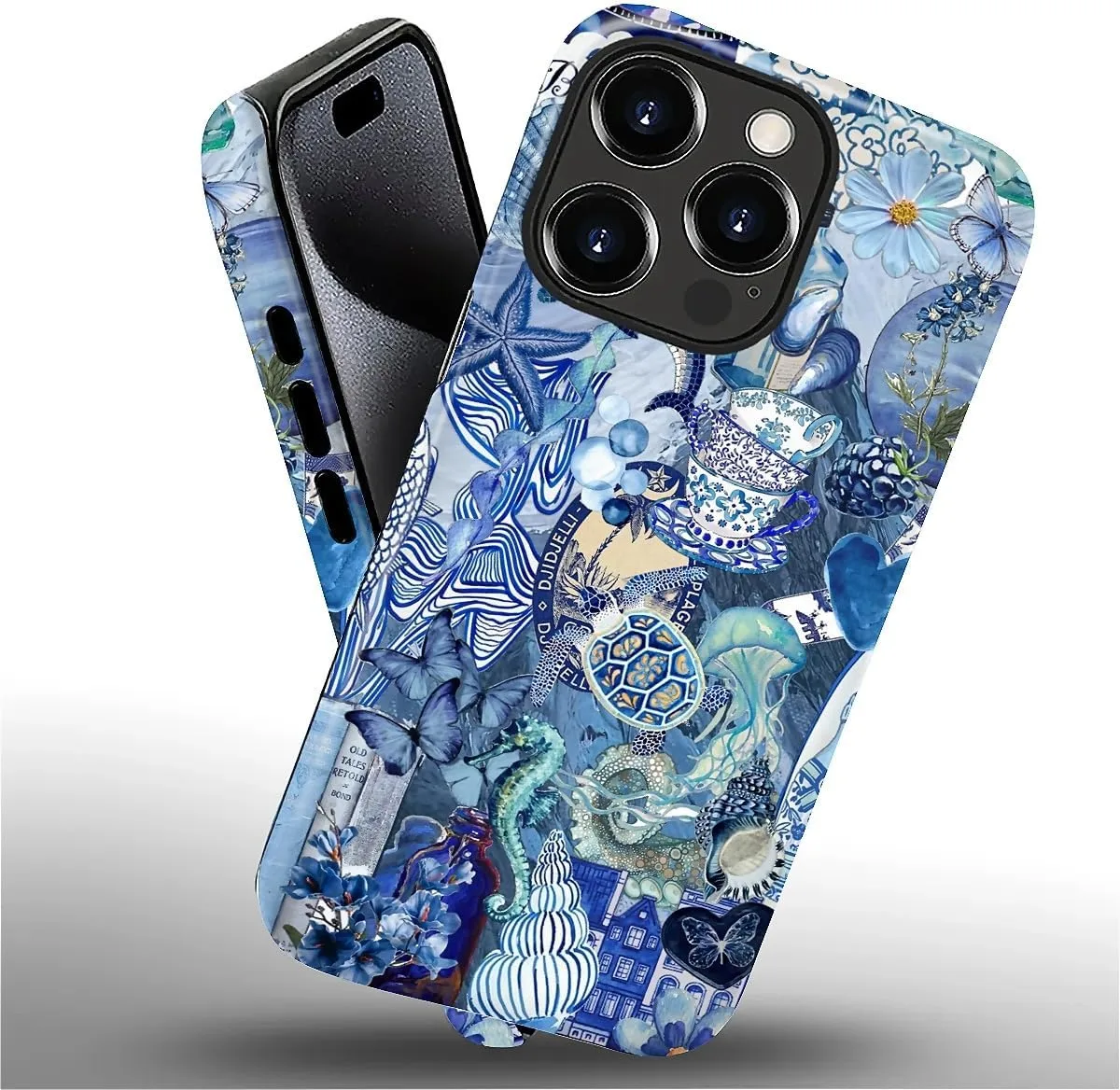 DAIZAG Case for iPhone 16 Pro,Mixed 2 Layer Design Shockproof Soft TPU Ddouble Protection Phone Case for iPhone 16 Pro-Blue Book Sea Life World