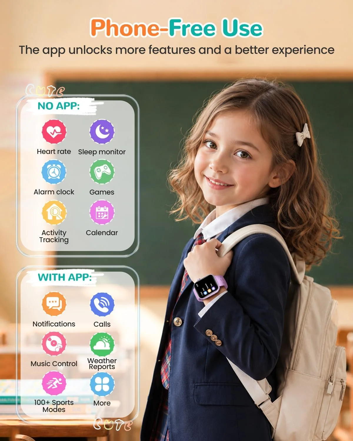 Kids Smart Watch No Phone Needed, 1.83" Smart Watch Fitness Trackers
