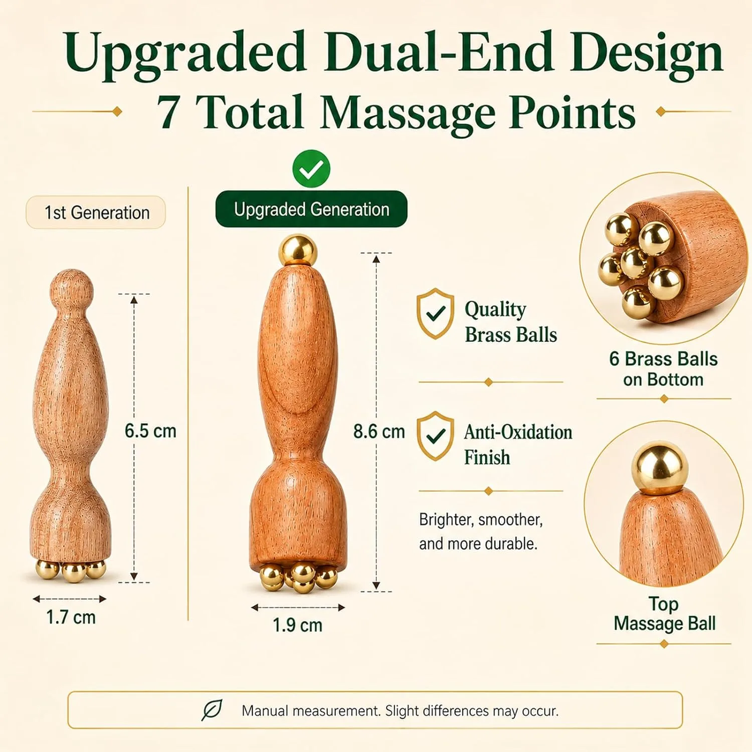2 Pcs H65 Brass Face Massage Sticks with Rosewood Handles, Eye Rollers