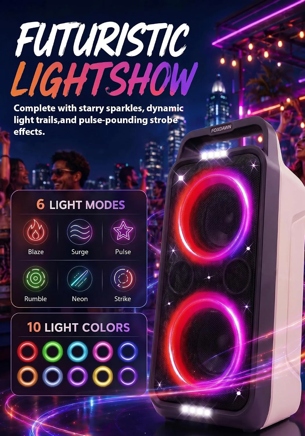 Foxdawn Party Bluetooth Speaker: 240W Peak Loud Sound with Deep Bass