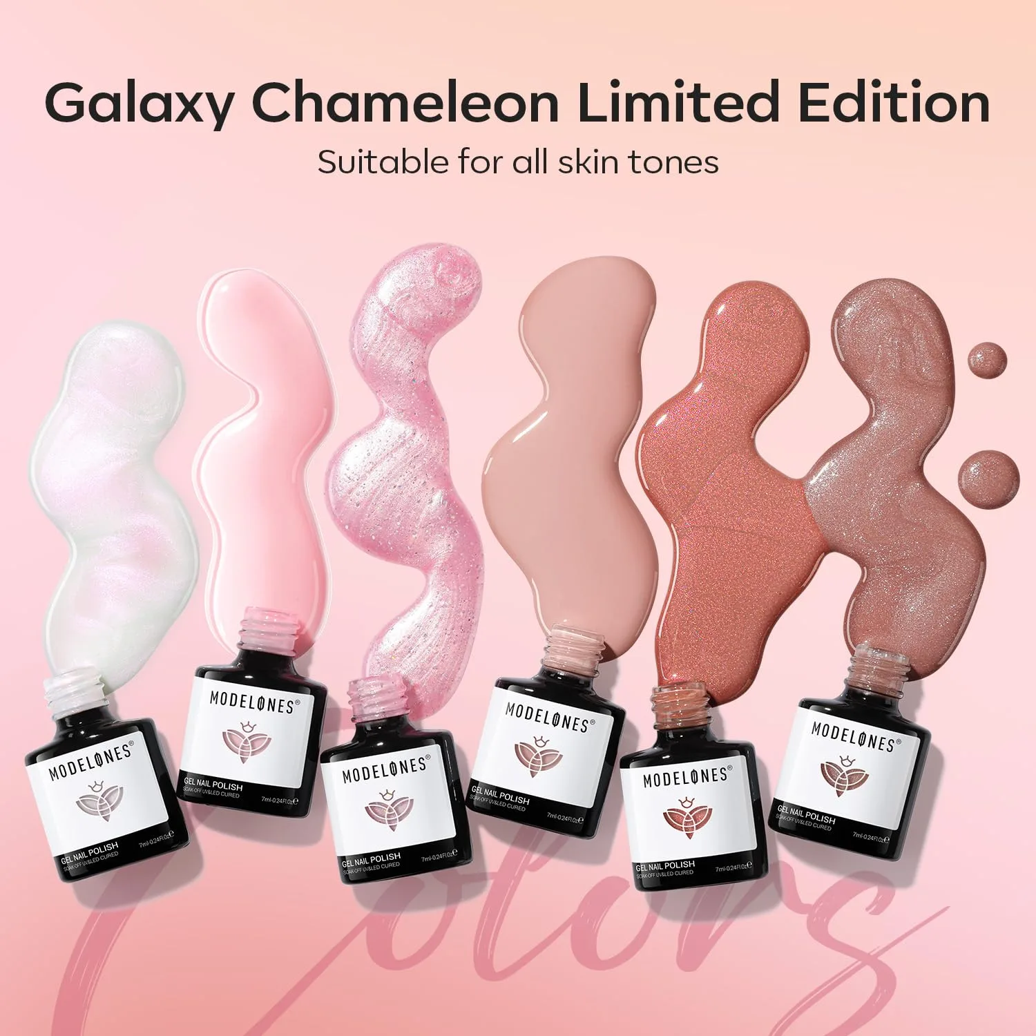 modelones Gel Nail Polish Set Glitter Nude 6Colors Pink White Shimmer