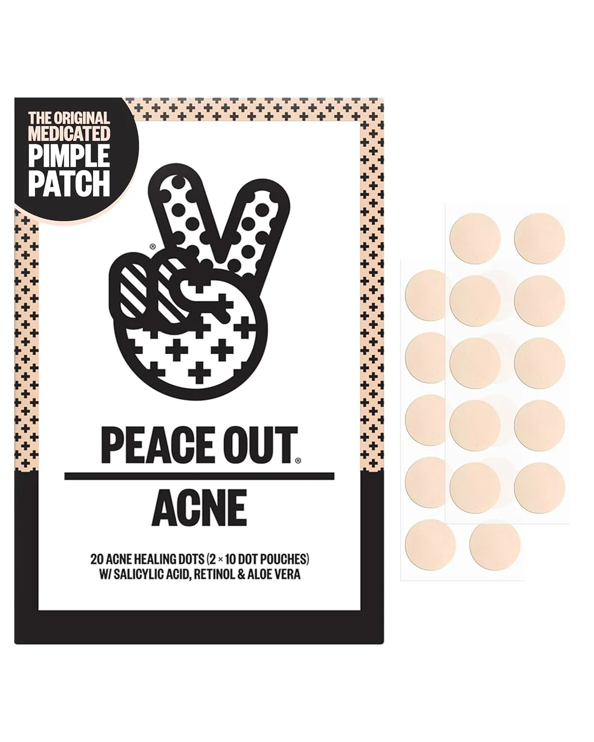 PEACE OUT Acne Healing Dots Hydrocolloid Pimple Patches (20 count)