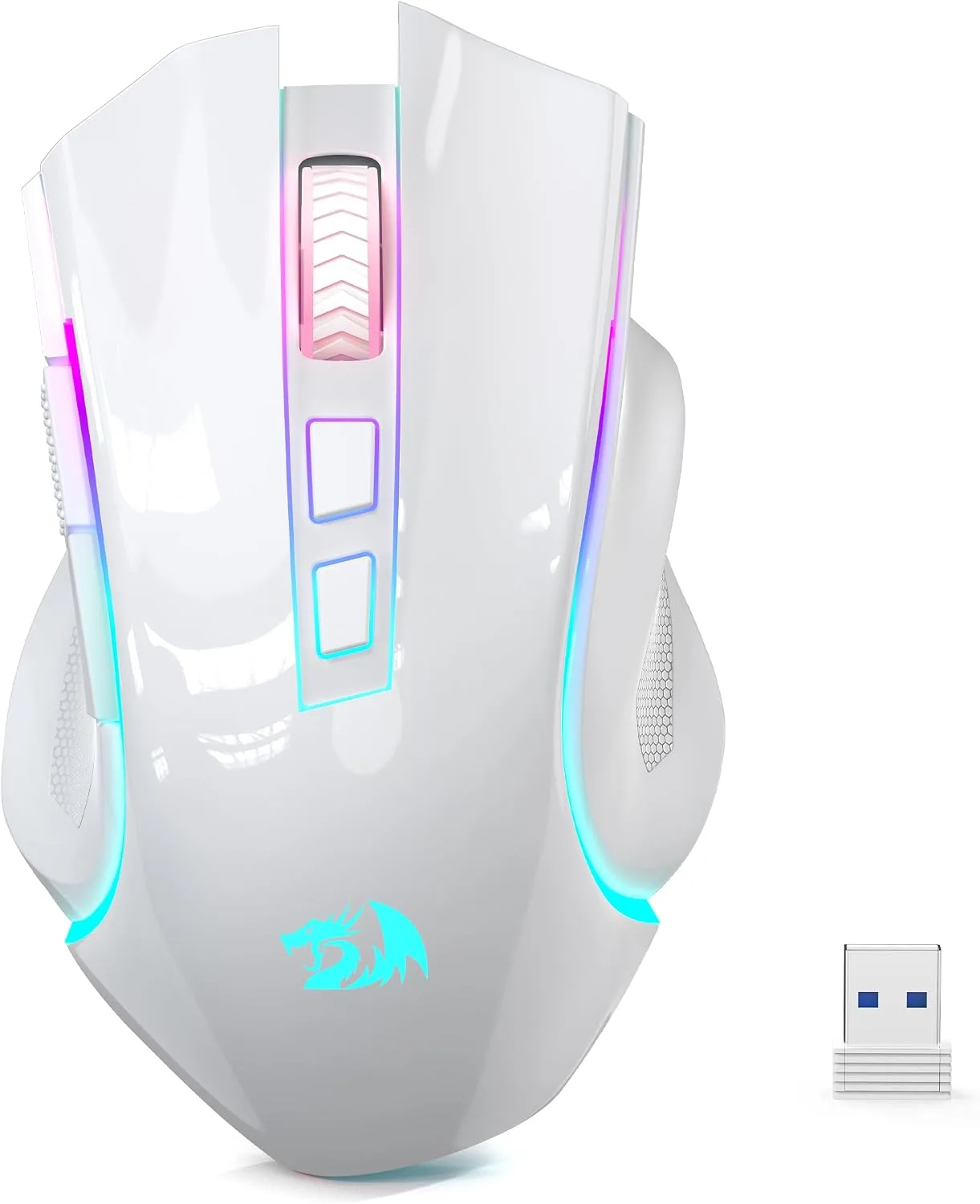 Redragon M602 Griffin Wireless RGB Gaming Mouse Tri-Mode 8000DPI - White