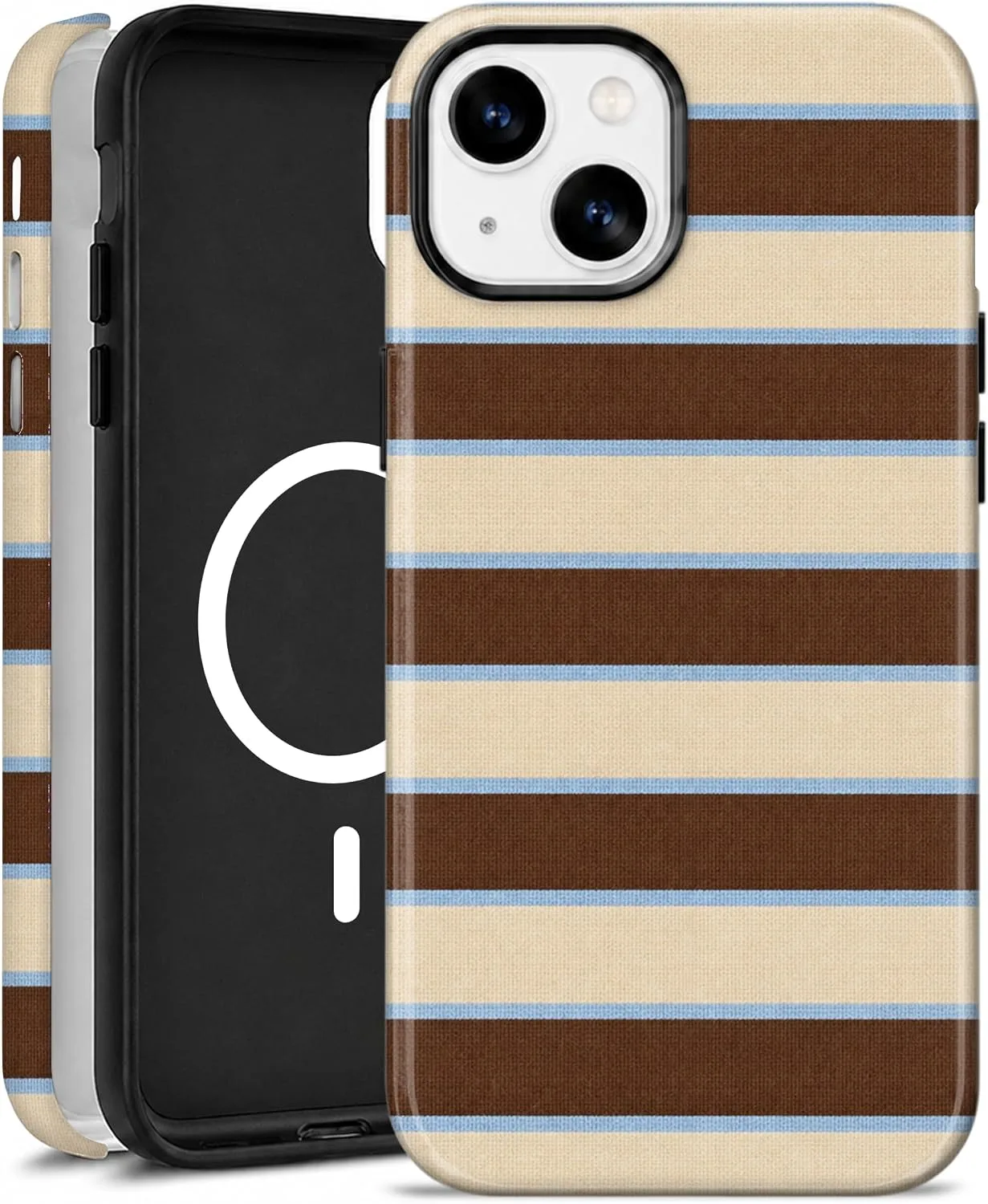 Magnetic for iPhone 15 Brown Horizontal Striped Phone Case Stripes