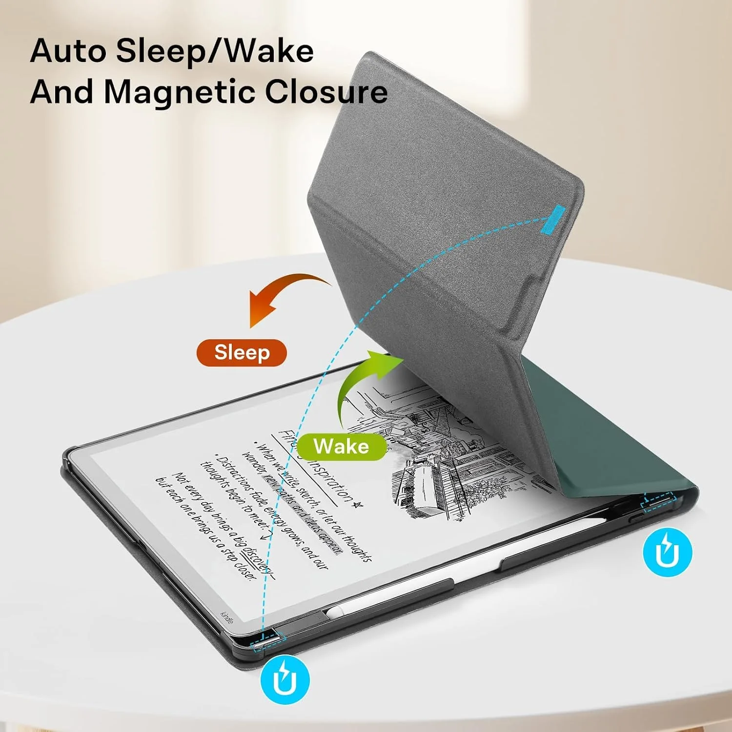 CoBak Case for 11" Kindle Scribe 3rd Generation 2025, Kindle Scribe Colorsoft with Two Viewing Angles - All New PU Leather Cover with Auto Sleep Wake, Pen Holder. Pine Green