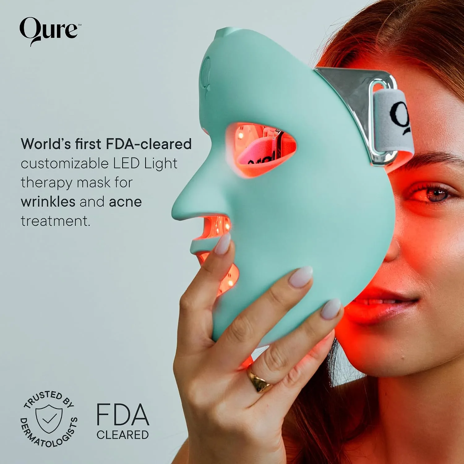 Qure LED Light Therapy Mask for Face - FDA Cleared for Wrinkles & Acne Treatment with 3 Modes, 5 Facial Areas & 5 Lights: Red, Deep-Red, Blue, Amber & Infrared, 3-Min Daily, Eye-Protection, Smart App