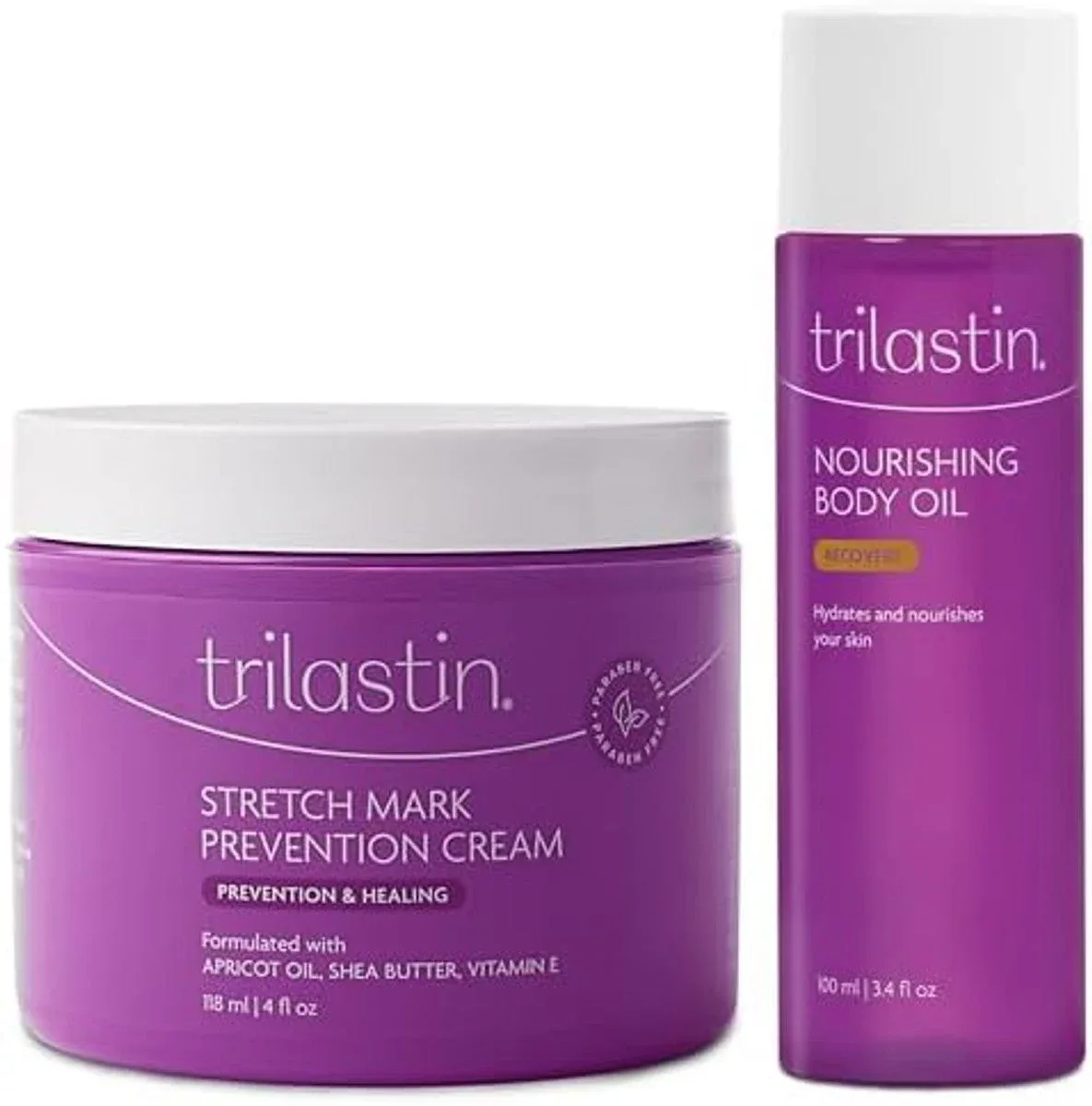 Kit Trilastin Crema Prevención Estrías Embarazo 4oz + Aceite Corporal Nutritivo 3.4oz