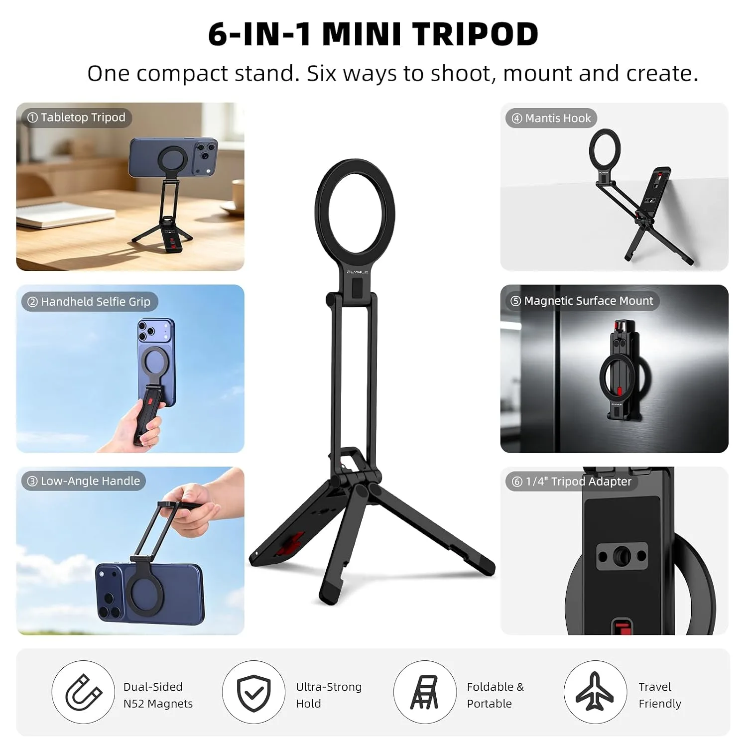 BRDRC Magnetic Phone Stand for MagSafe, Mini Tripod for iPhone 18 17 16
