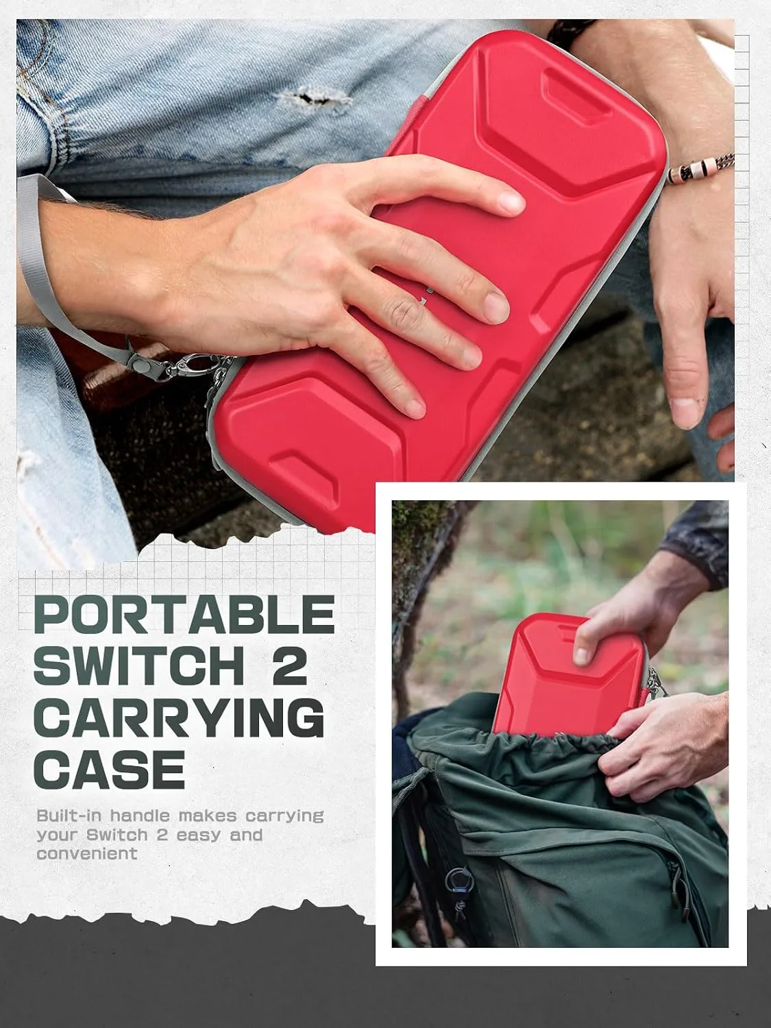 Mumba Carrying Case for Nintendo Switch 2 [Fits Console with Protective Case On][2025 Plus Version] Hard Shell Travel Handbag Pouch with 12 Game Card Slots, Large Capacity for Accessories (Red)