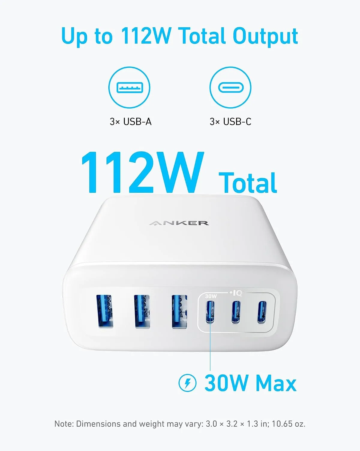 Anker Desktop Charger, Fast Charging USB C Charger with 112W Max 6-Port