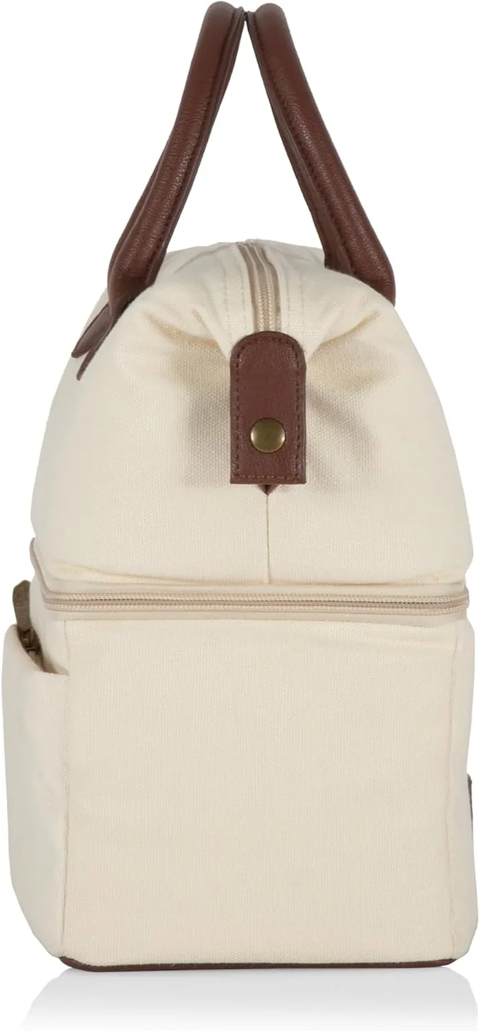 PICNIC TIME Disney Mickey Mouse Urban Lunch Bag Insulated Two Tier Cooler Lunch Tote with Dry Storage and Leatherette Handles Stylish Soft Cooler, (Beige with Brown Accents)