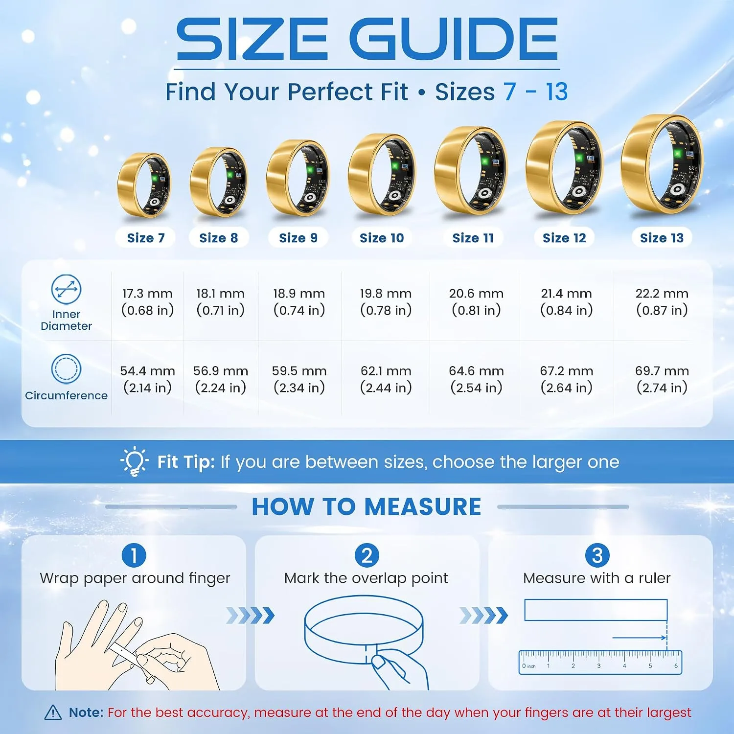 Smart Ring for Women & Men, Sleep and Fitness Tracker (Gold, 6)
