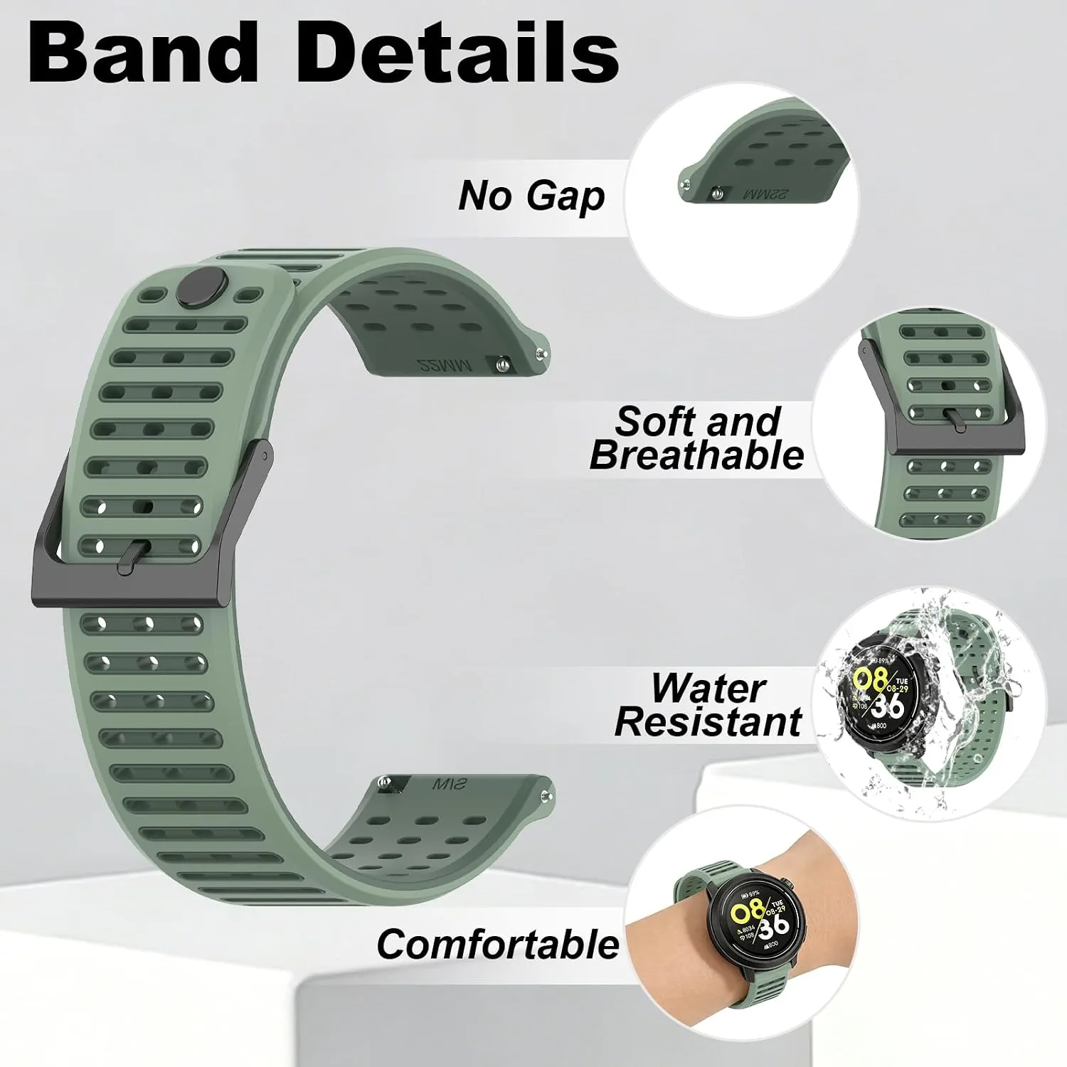 Silicone Replacement Bands Compatible with COROS PACE 3/4/Pro, COROS APEX PRO/2 Pro/APEX 46 MM/4 42MM, Soft & Breathable Smartwatch Straps for Women and Men
