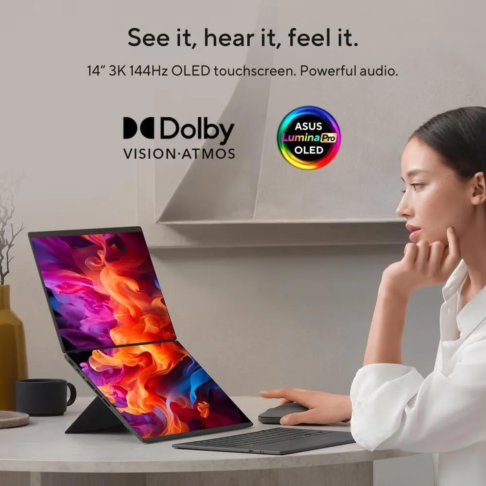 Mavark Zenbook Duo Dual 14” OLED 3K 144Hz Touch Laptop – Intel Core Ultra X9 388H, Intel Arc Graphics, 32GB RAM, 4TB SSD, Stylus Pen WiFi 7, Win 11 Pro 2 Years CPS
