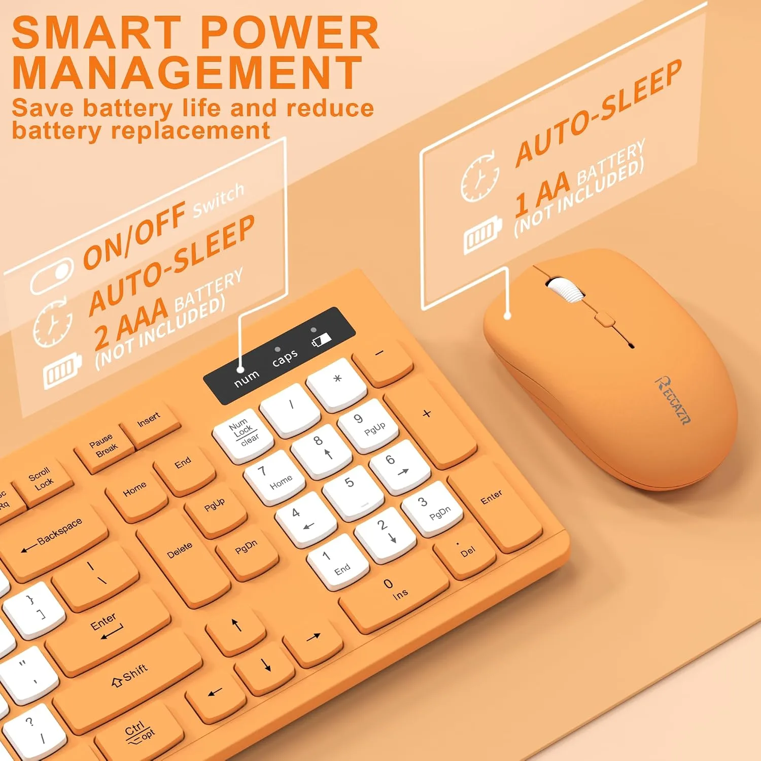 Wireless Keyboard and Mouse Combo Silent for Office and Home(Orange-B)