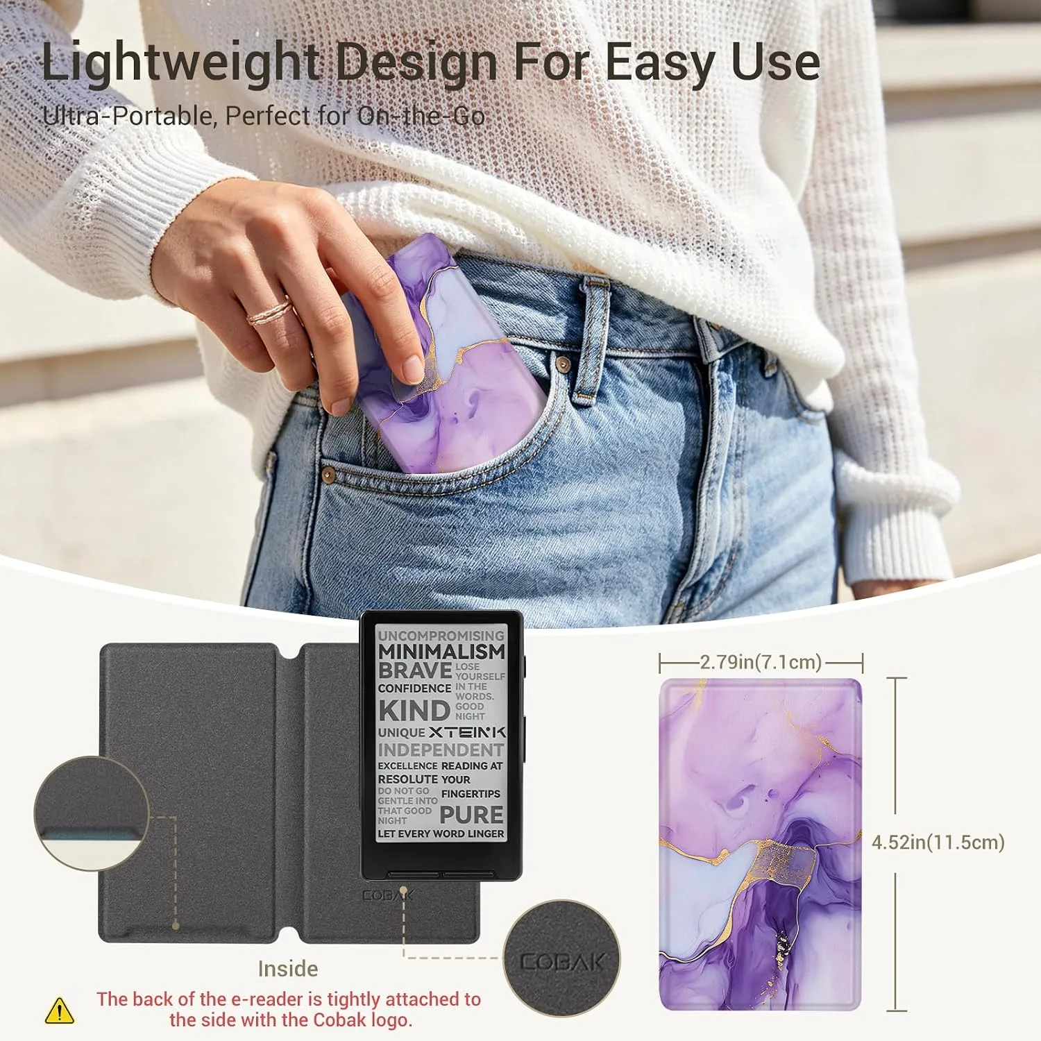 CoBak Magnetic Case for XTEINK X4, Ultra-Lightweight Protective Cover for Xteink X4 E-Reader, Secure Magnetic Attachment(Amethyst Veins)