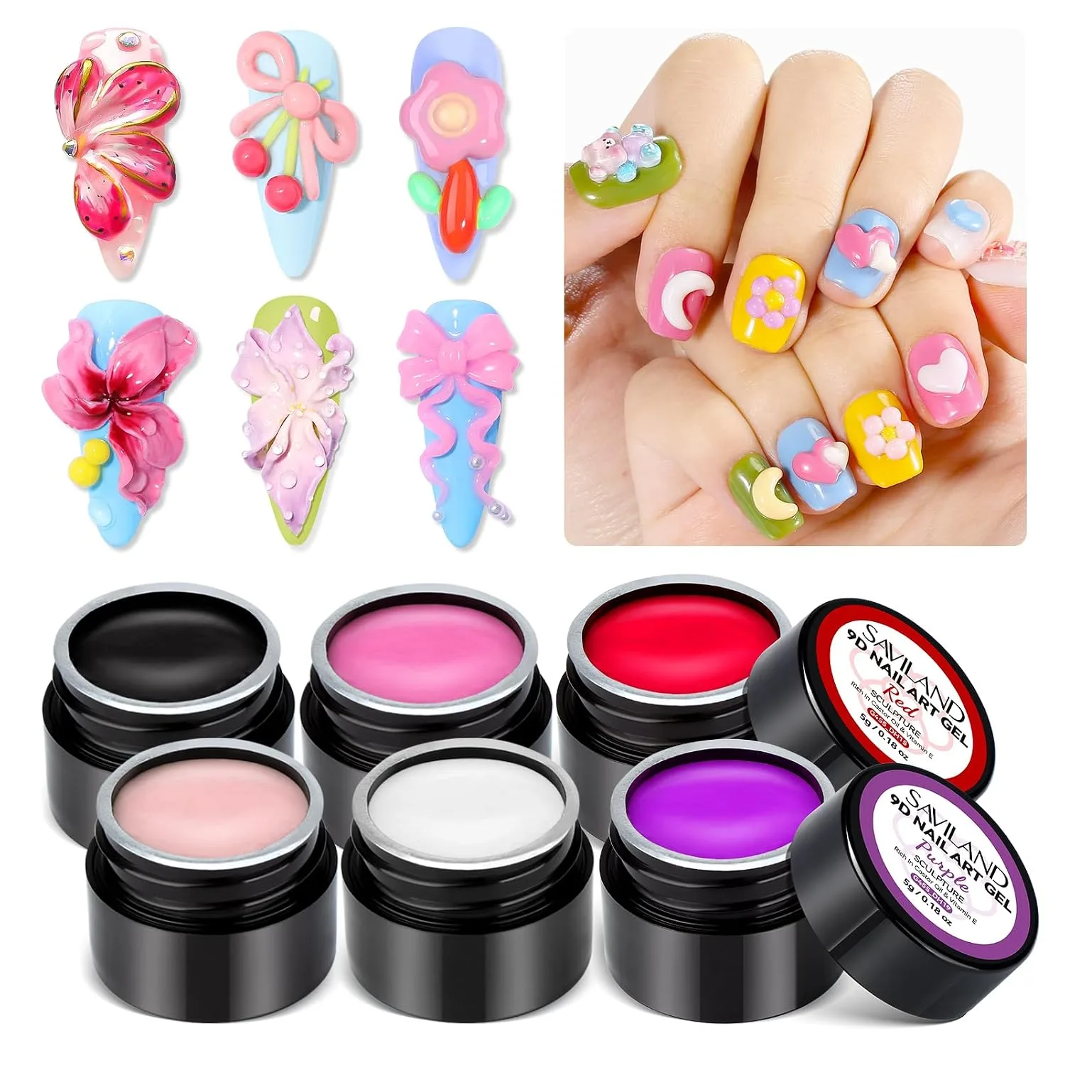 SAVILAND 3D Nail Gel Set 6 Colors Soak Off Sculpting Gel for Nail Art