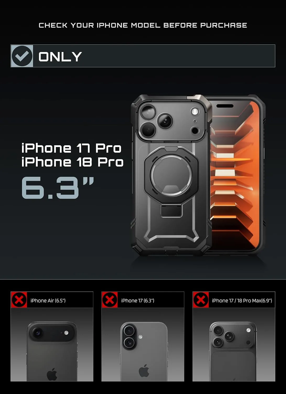 SUPCASE for iPhone 18 Pro Case / 17 Pro Case with Stand, Black