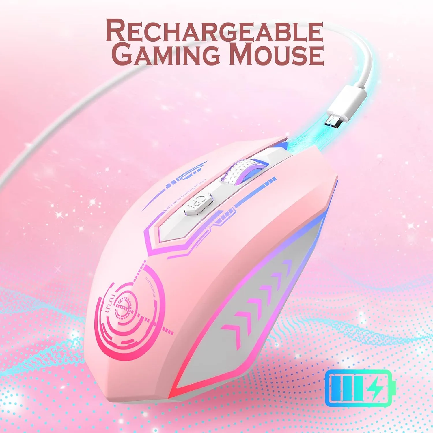 UHURU Wireless Gaming Mouse, Rechargeable 10000 DPI LED PC Mouse
