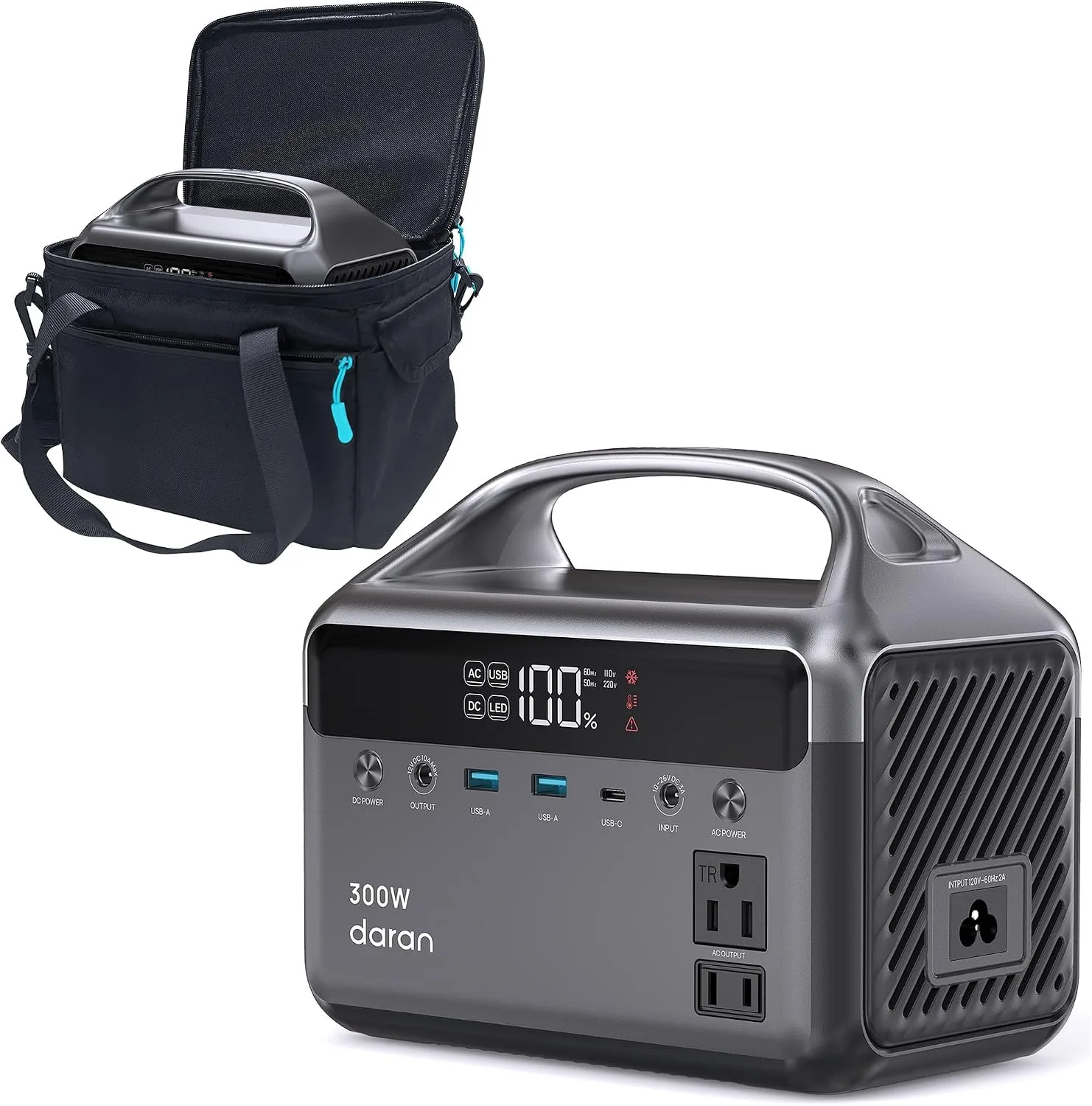 Portable Power Station 192Wh(60,000mAh) with Bag, 300W (600W surge) Power Bank LiFePO4 Battery Backup, Compact Solar Generator 6-Port Design w/2 AC Outlets for Home,RV, Hurricane, Camping,Emergency