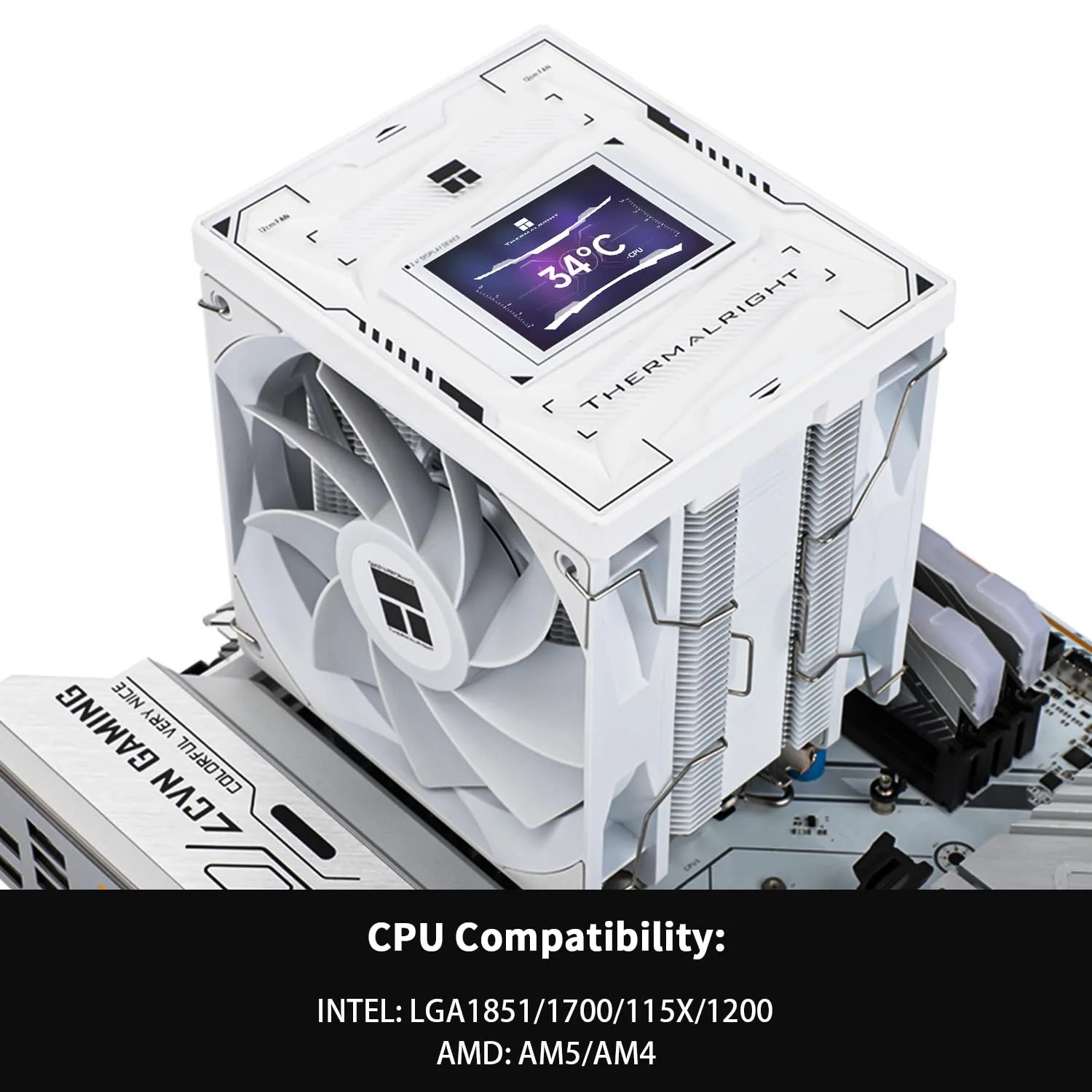 Thermalright Burst Assassin 120 Vision White CPU Cooler, 2.4inch IPS Display LCD Screen with 320x240 Resolution,Computer High Performance Radiator,for LGA1851/1700 and AM4/AM5,156mm High CPU Cooling
