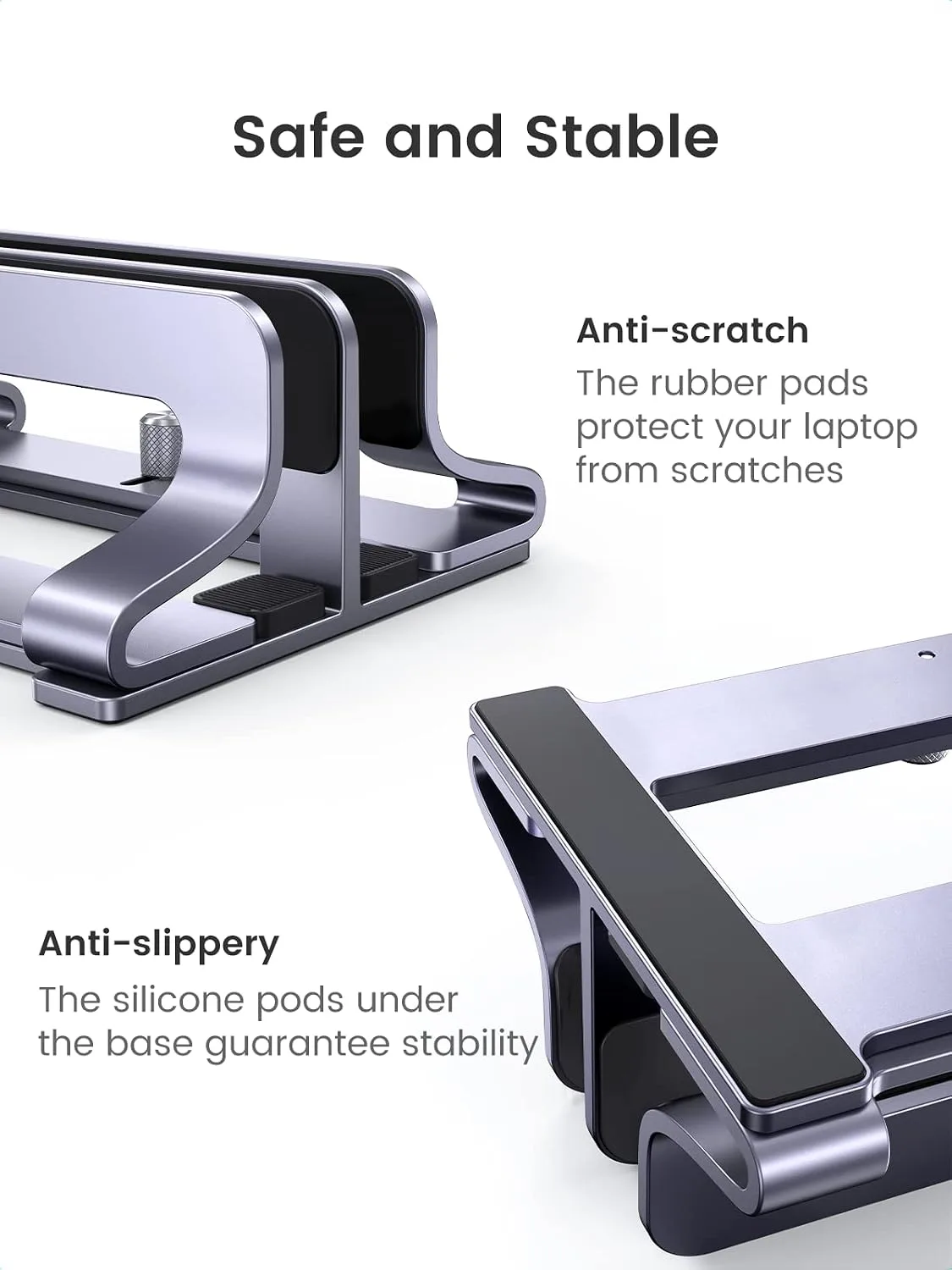 UGREEN 2-Slot Vertical Laptop Stand Holder Desk Compatible with MacBook Pro Air Laptop Stand Desktop Adjustable, Lenovo Ideapad, Surface Book, HP Notebook, Dell Chromebook Up to 17.3 Inch, Space Gray