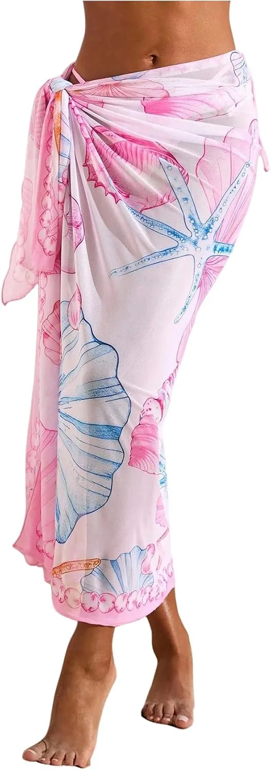 Floerns Women's Vacation Cover Up Floral Sheer Beach Sarong Wrap Swim Skirts