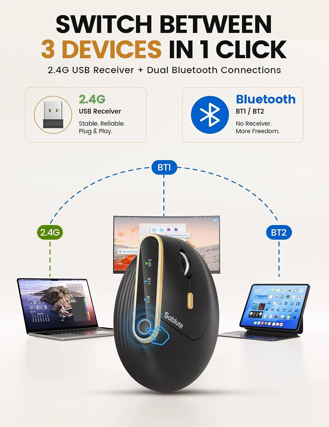 SABLUTE MAM4 Ergonomic Wireless Vertical Mouse for Medium & Large Hands