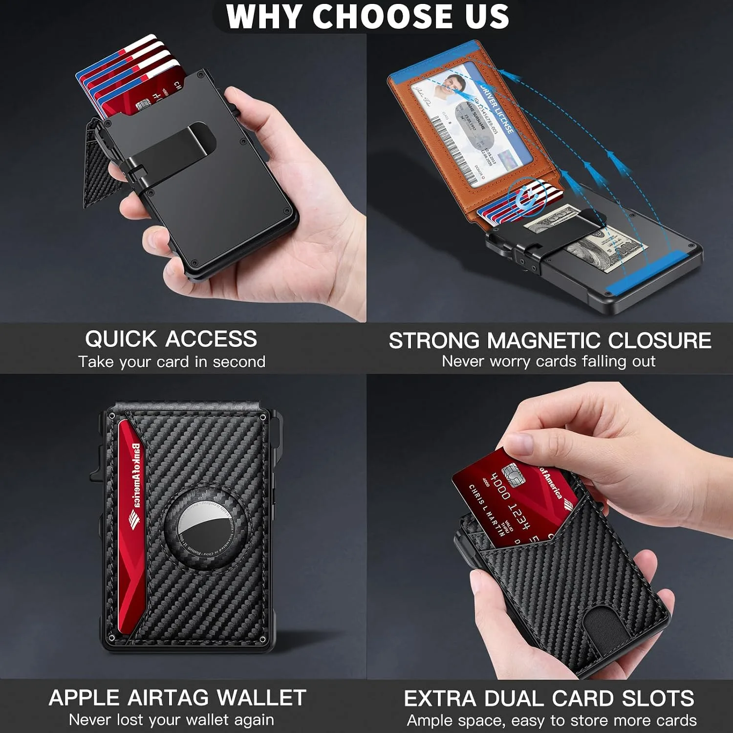 Airtag Wallet for Men Smart Wallet for Air Tag RFID Blocking Minimalist