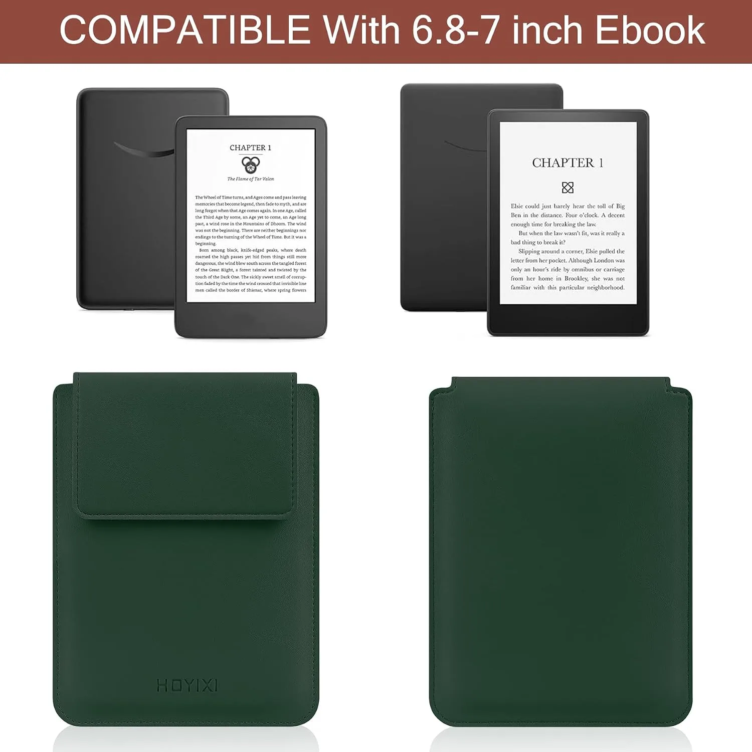 HoYiXi Universal Sleeve Case for 6.8",7" Paperwhite/Colorsoft/Signature Edition 2025 & 2021 Compatible 6.8" Kobo Clara HD/Pocketbook/Tolino Protective Case for 6.8'' 7'' ebook Reader, Dark Green