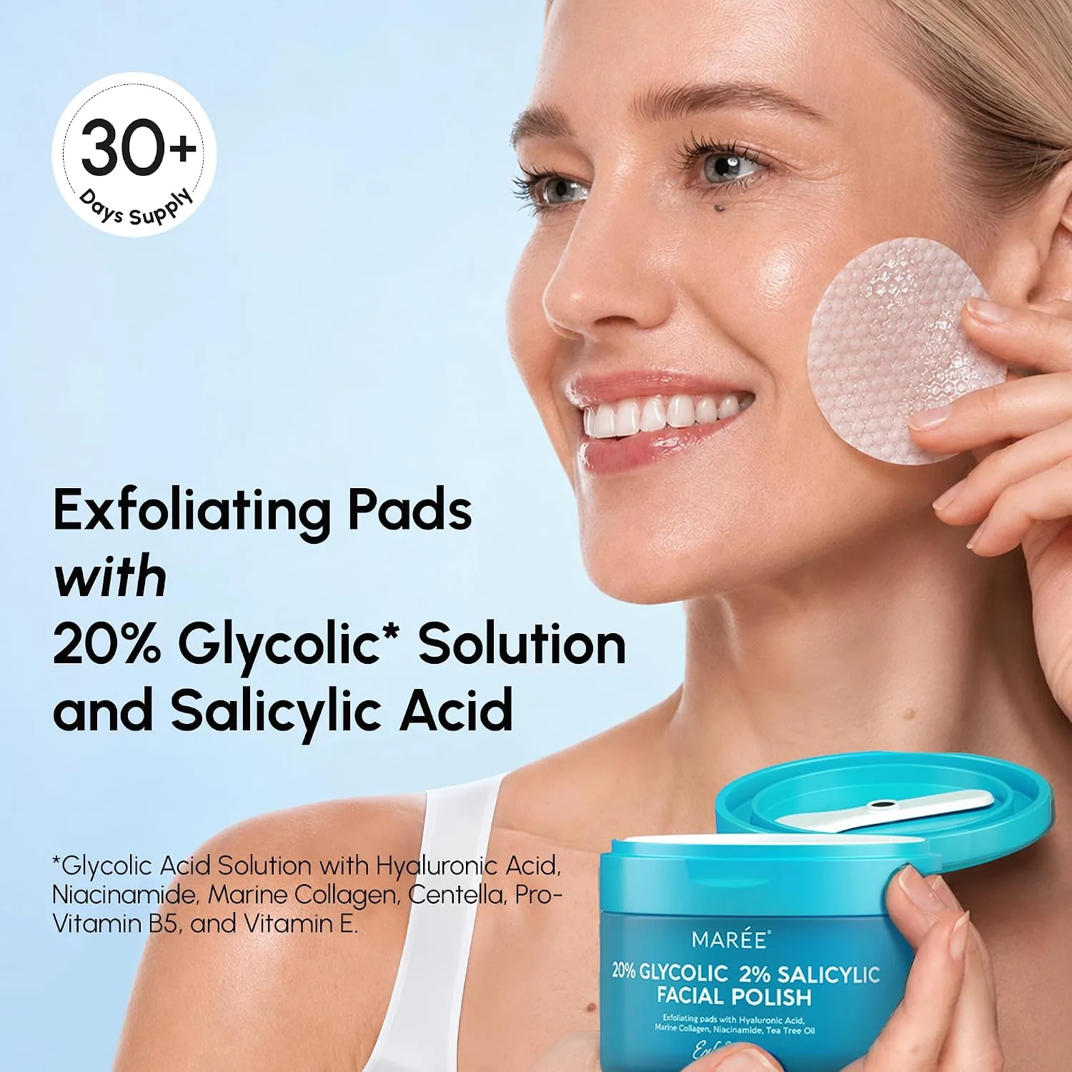 MAREE Glycolic Acid Pads with Salicylic Acid - Exfoliating Pads 50 Ct