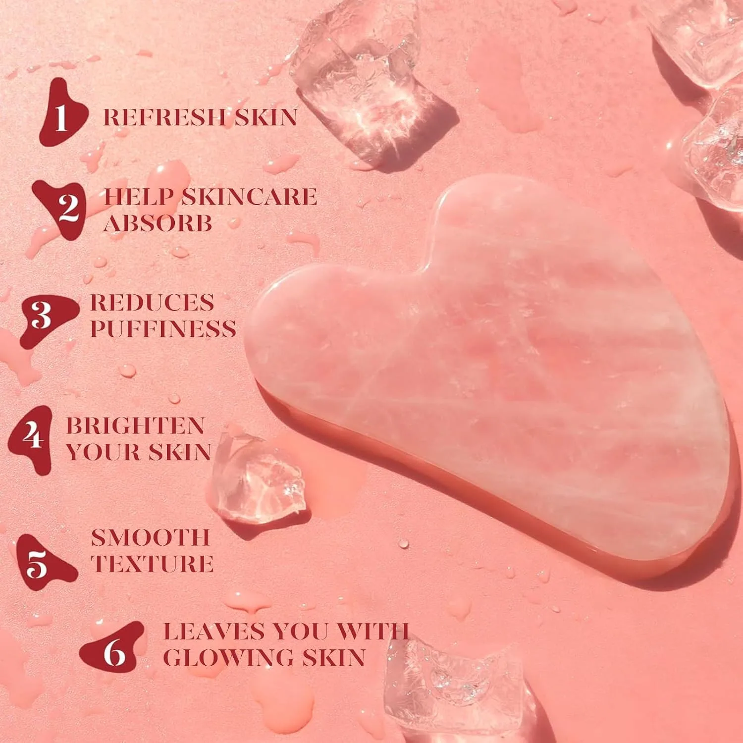 BAIMEI IcyMe Rose Quartz Roller & Gua Sha Facial Tool Set for Depuffing