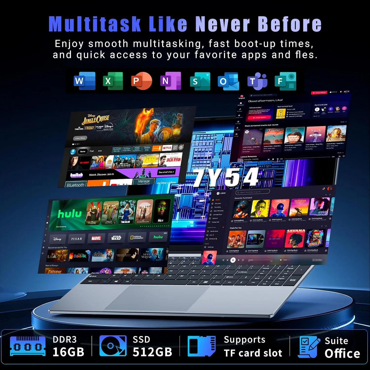 15.6 Inch Laptop Computer, 16GB RAM 512GB SSD Core i5-7Y54 Lap top, 180° Convertible Notebook Laptops with Win 11/Office, Backlit Keyboard, FHD Display, 180° Rotating Screen, WiFi5/ BT4.2, Mini HDMI