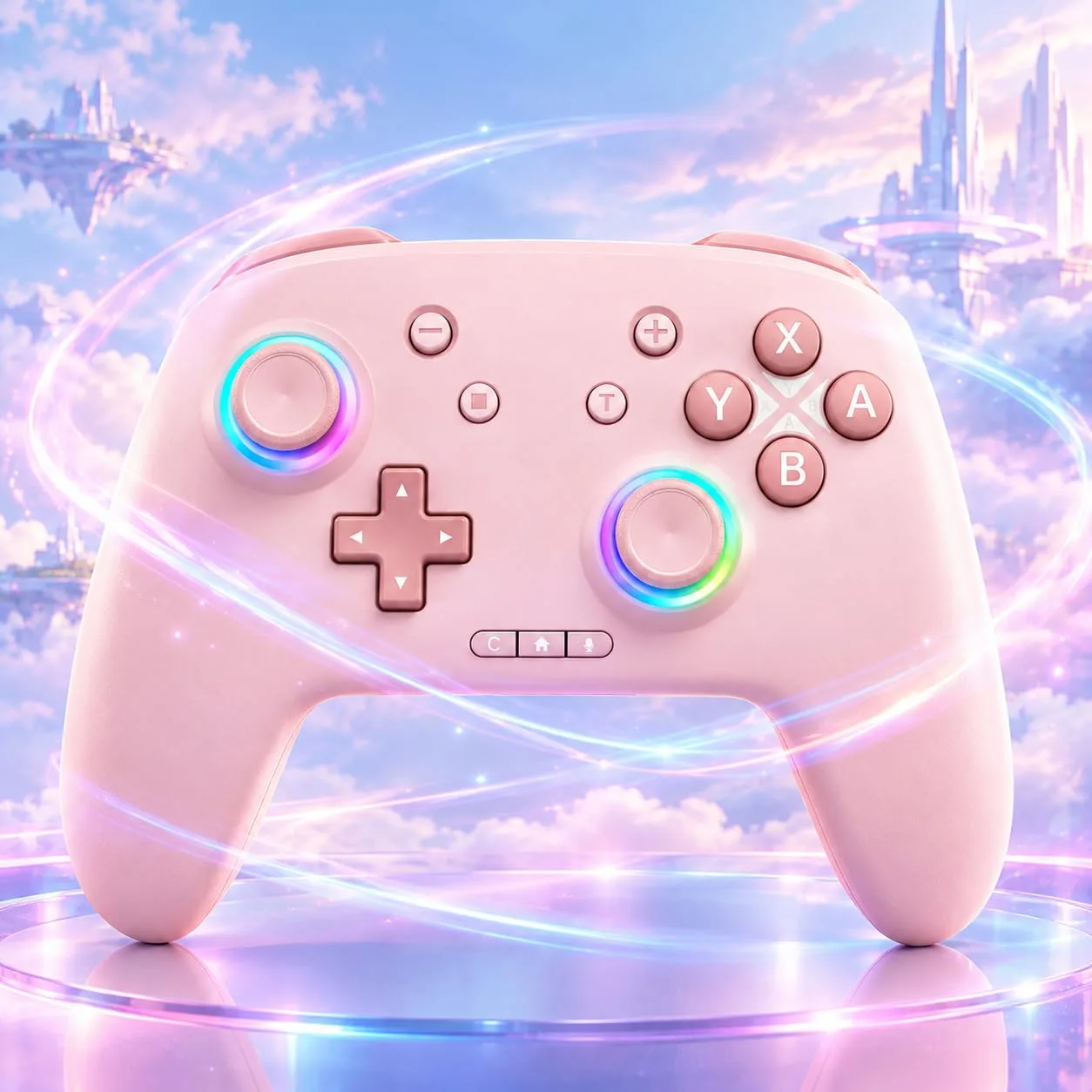 Switch Controller, Wireless Bluetooth Controller for Nintendo Switch 2/Switch/Lite/OLED, game controllers Compatible with iPhone/Mac/iPad/iOS/Android/Phone/PC/Steam and TV with Rotary Motors, RGB Hall Effect Joysticks/Macro Back Buttons/Turbo Modes/6-Axis/Motion/Wake up (Pink)