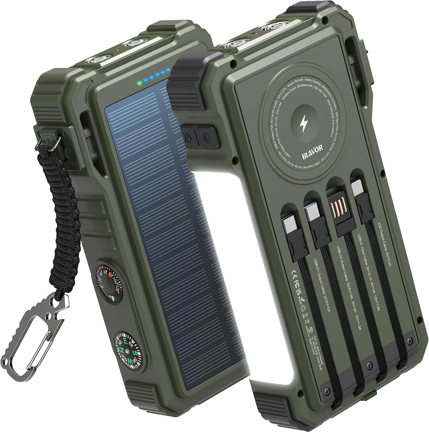 Batería externa Blavor Solar Power Bank 20000mAh con carga inalámbrica para teléfonos y Apple Watch