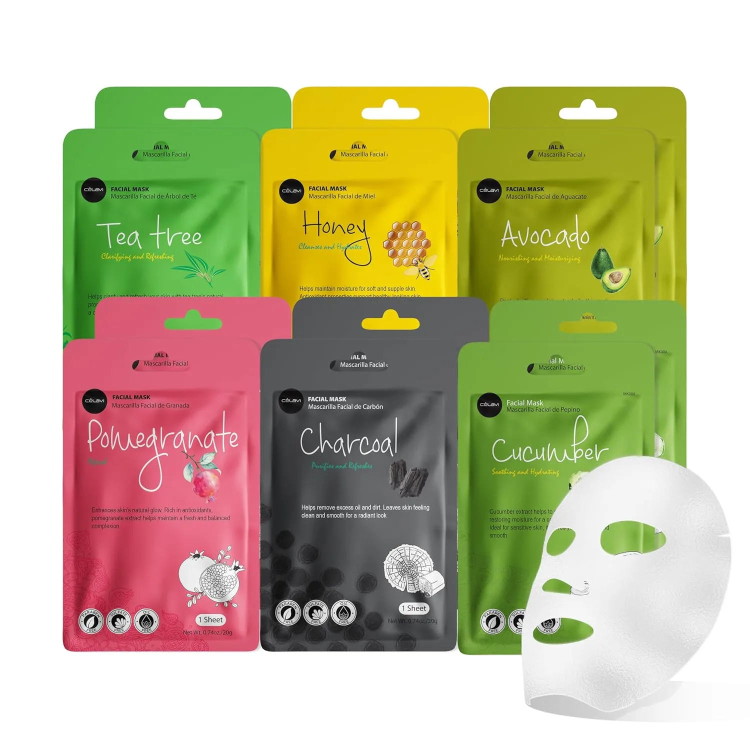 celavi Essence Facial Face Mask Paper Sheet Korea Skin Care Moisturizing 4 packs for each 6 flavors (New) K-Beauty Skincare 24 masks in a pack Made in Korea