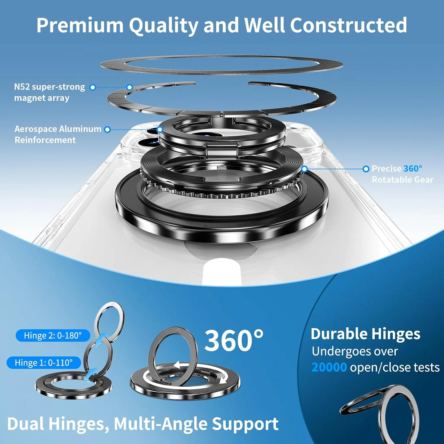 COOLQO for iPhone 18/17 Pro Max Case Clear 360 Spin Magnetic Black Stand