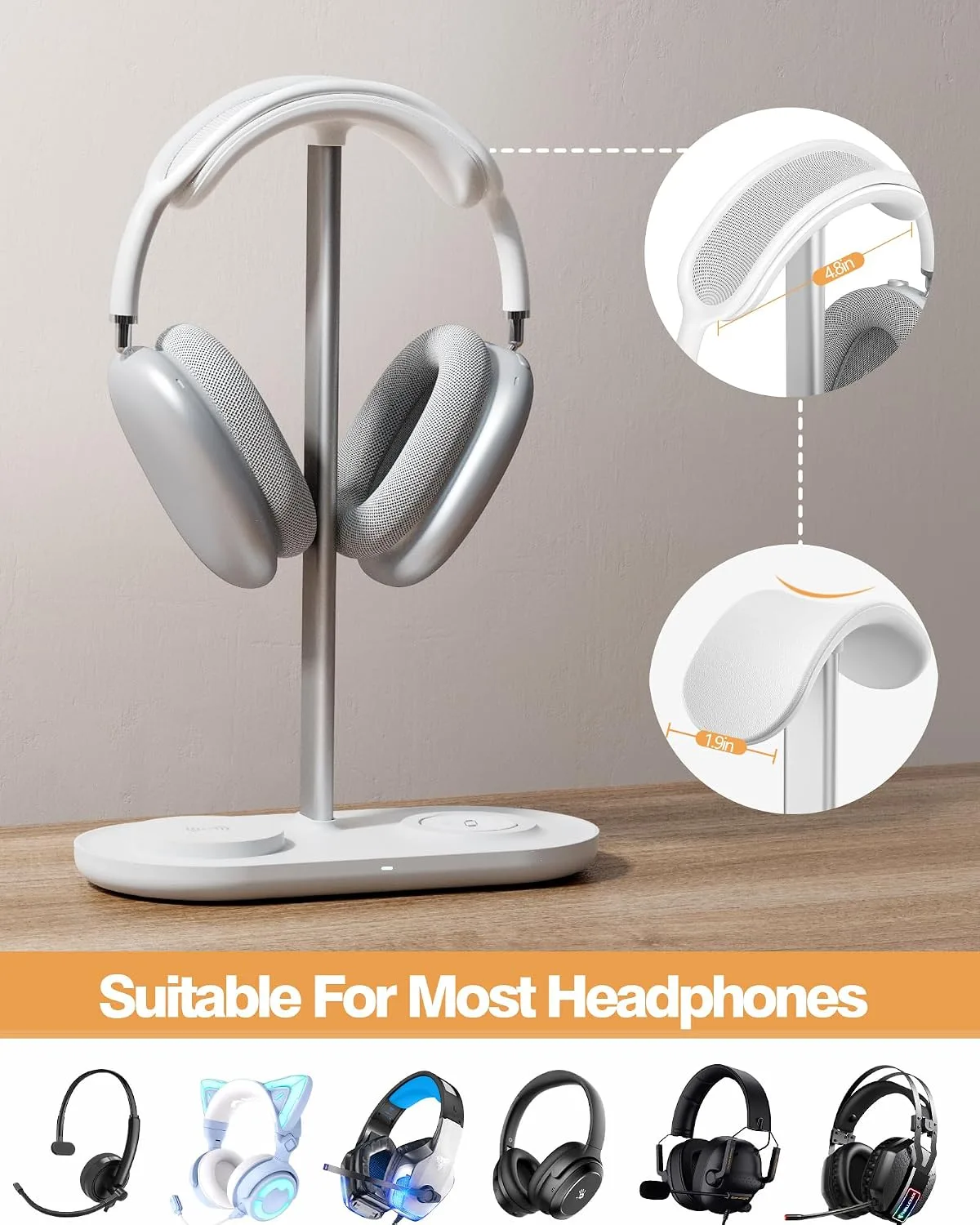 HiWe Headphone Stand, 2-in-1 MagSafe Wireless Charger for iPhone/iWatch
